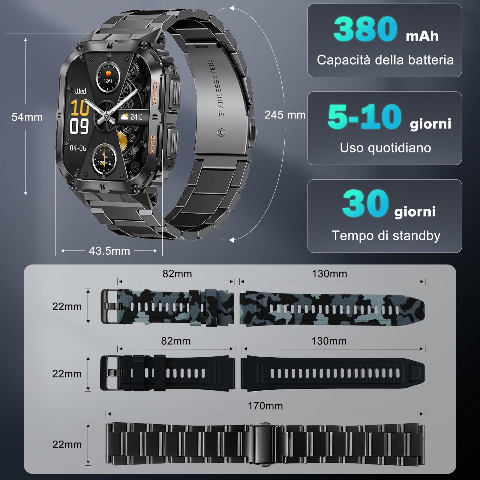MEGALITH Smartwatch Uomo Chiamate Whatsapp: Orologio da Polso Android iOS Compatibile - Fitness Tracker Smart Watch Contapassi Nero