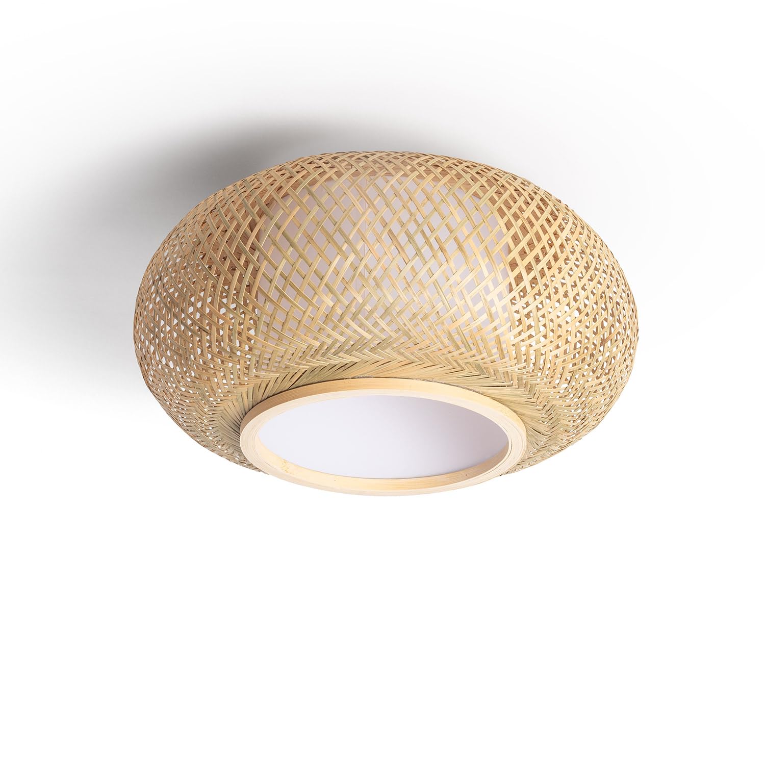 LEDKIA Plafón Circular Bambú Ø400 mm Denia Natural | IP20 Interior | Lámpara de techo decorativa natural estilo boho para salón; comedor y dormitorio