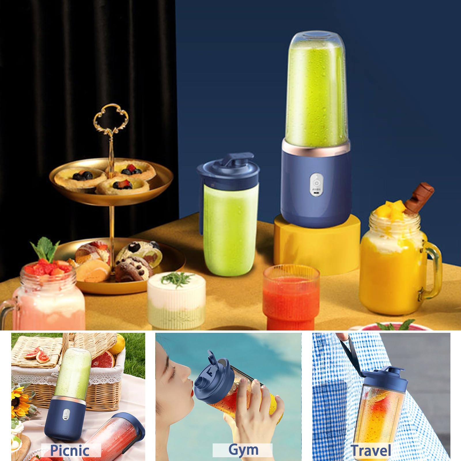Blender Portable 14 Oz – Mélangeur Smoothie USB Rechargeable, 6 Lames, Tasse Emportable – Idéal Sport, Voyage, Maison - 2