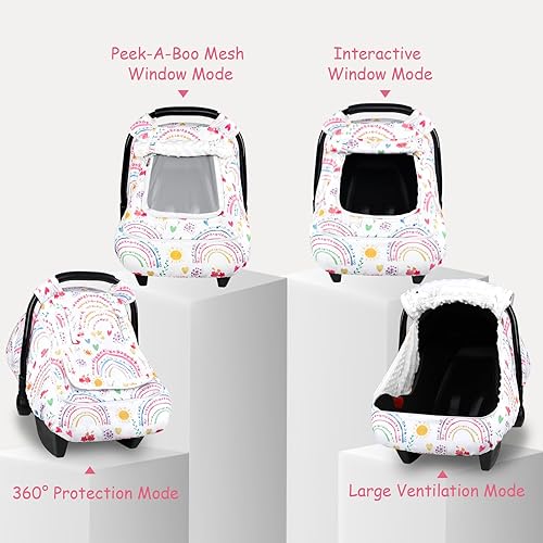 Miniatura 4 de Funda de asiento de automóvil de invierno para bebé con sombrilla y ventanas con doble cremallera, forro de burbujas Minky resistente al viento,