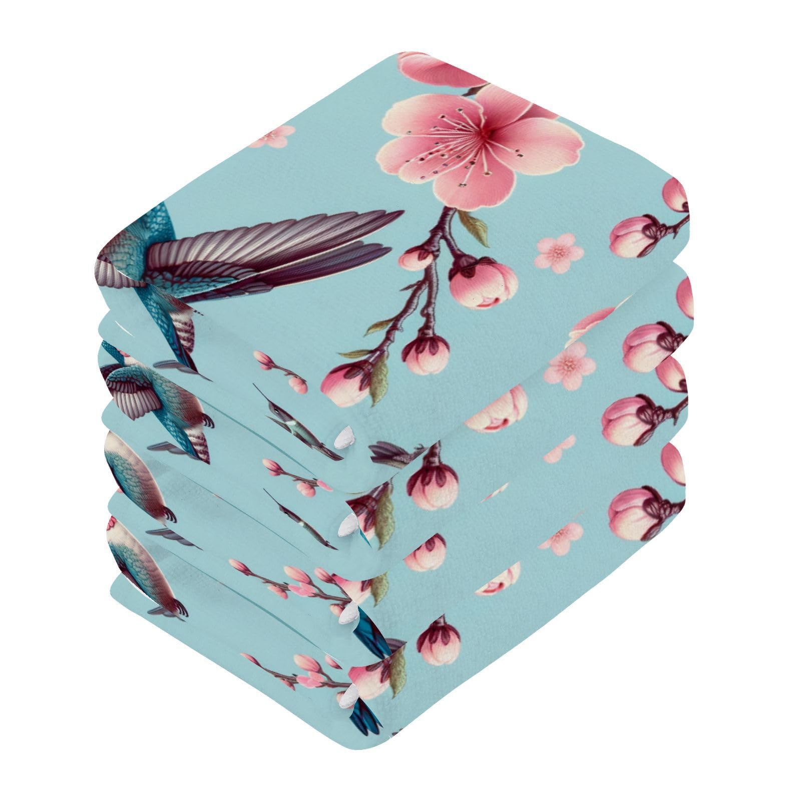 Msyxl 2-Pack Hummingbird Blossom Pattern Washcloths for Bathroom, 12x12in Cotton Wash Cloths Soft Absorbent Face Cloths Towel for Your Face Body