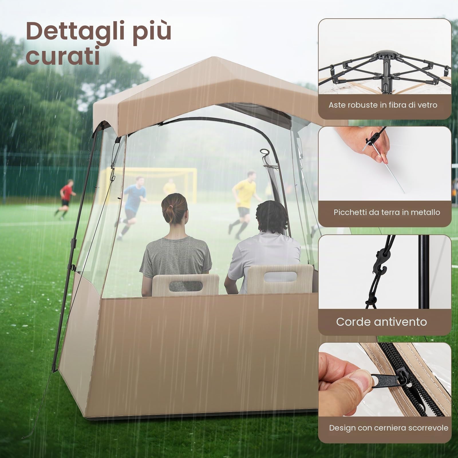 HOMASIS Tenda da Campeggio Trasparente a 360°, Tenda Pop Up con Borsa per il Trasporto, 8 Picchetti e 4 Corde Antivento, Impermeabile e Antivento, per Pesca, Birdwatching