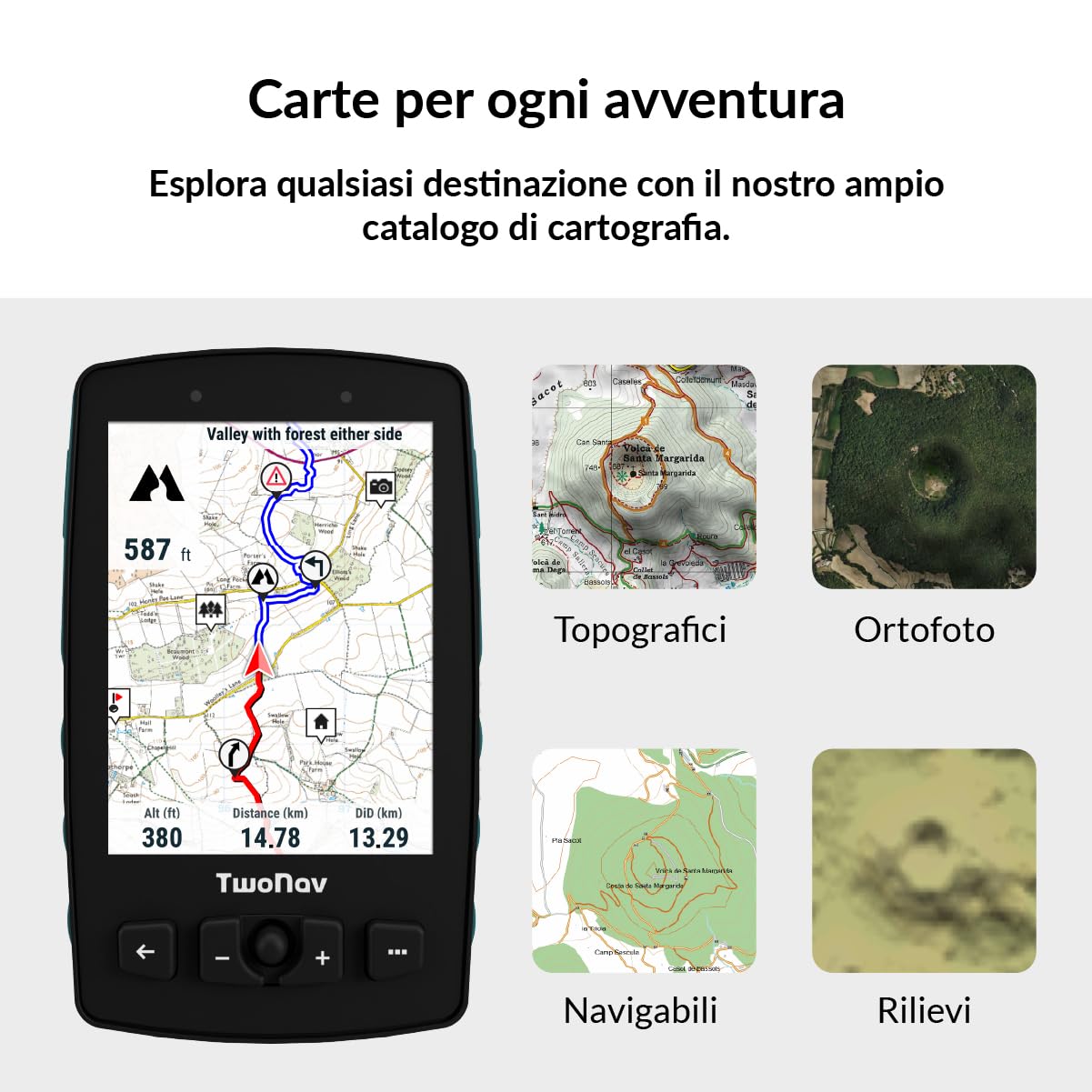 TwoNav Aventura 2 Plus (32 GB) + Carta completa Italia TomTom, GPS portatile con schermo wide da 3,7 pollici, pulsanti e joystick per alpinismo, trekking o escursionismo