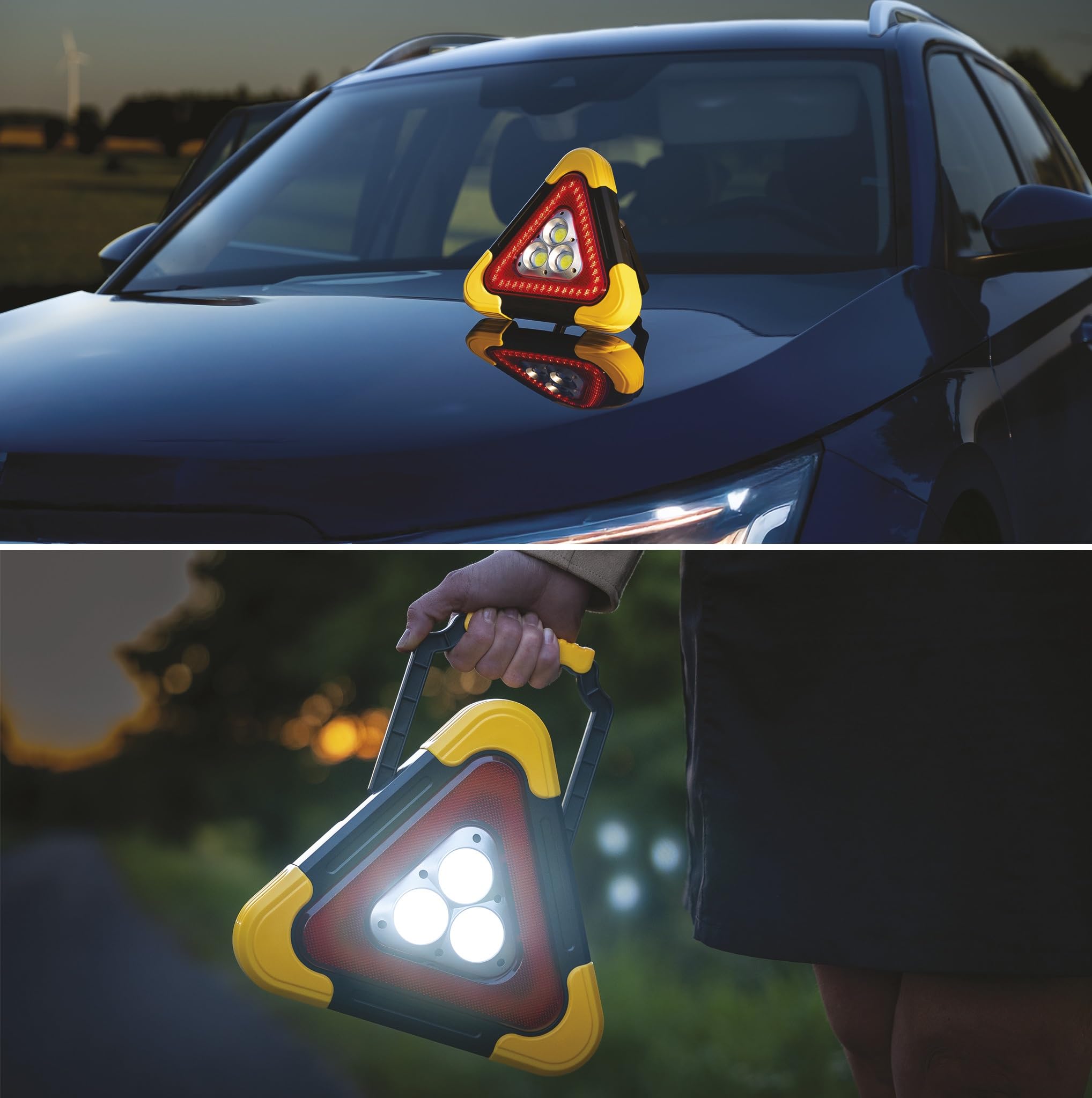 EMOS - Triangolo di avvertimento LED ricaricabile con 5 modalità di illuminazione incluse batteria e cavo di ricarica USB - Lampada di emergenza multifunzione con funzione power bank e indicatore LED