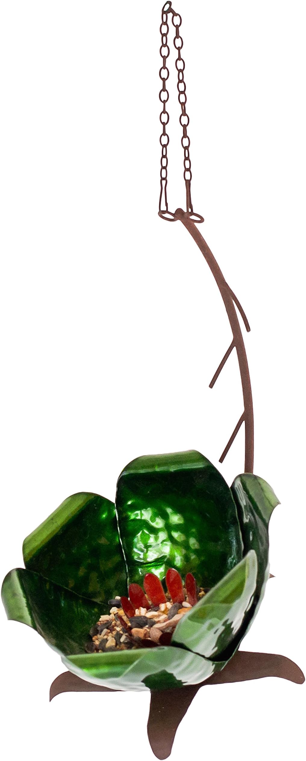 Desert Steel 409-109 (14”L x 10”H x 6”W) Tulip Flower Hanging Bird Feeder, Beige