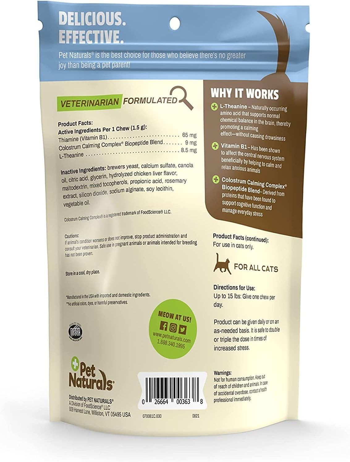 Pet Naturals Calming Chews for Cats, 30 Chicken Liver Flavored Soft Chews, Behavioral Support and Anxiety Relief for Travel, Boarding, Vet Visits and Thunderstorms, Non-Sedating Stress Relief - image 8
