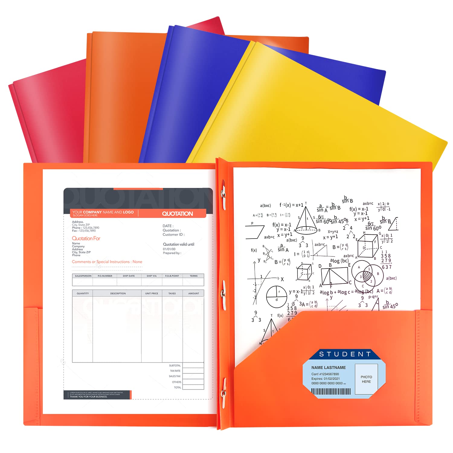 Plastic folders with Pockets,3 Prongs Folders,File Folders with Fasteners,2 Pocket Folder,Colored Prong Folders for Schoolwork & Office