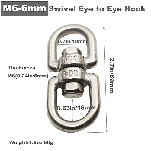 Miniatura 6 de Gancho giratorio de acero inoxidable 304 M4 de doble extremo para ojo, cadena de ojo y ojo, anillo de grillete para colgar, 6 unidades