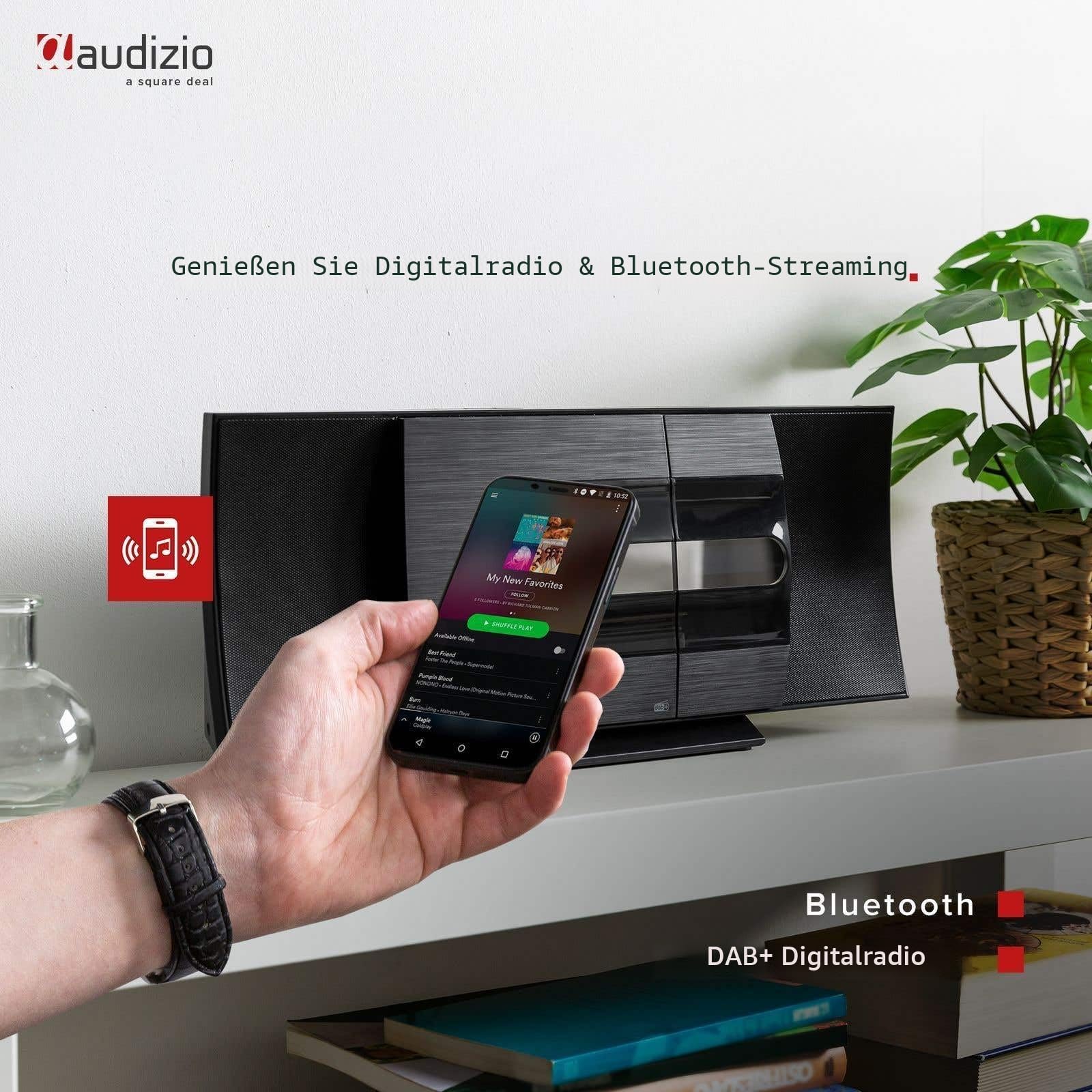 Audizio Tours - Stereoanlage Kompaktanlage mit CD, DAB Radio mit Bluetooth, MP3, USB, Küchenradio DAB Plus Radio mit Fernbedienung, Digitalradio Tuner, Schwarz