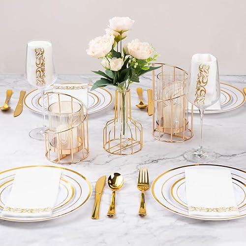 Miniatura 5 de Goodluck Paquete de 200 servilletas doradas desechables, servilletas decorativas como lino para cena, servilletas de fiesta suaves y absorbentes,