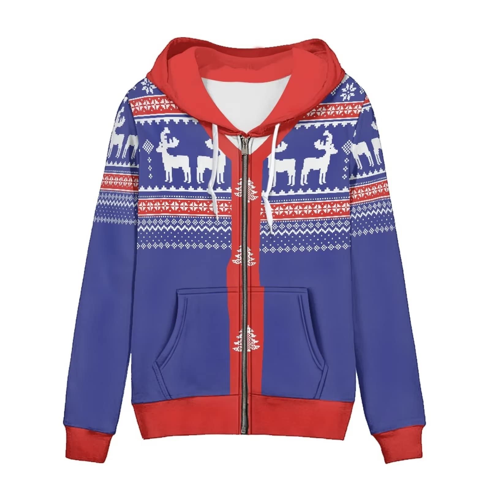 HUIACONG Bluza z kapturem zapinana na zamek błyskawiczny, damska bluza dla nastolatek, rozmiar XS-5XL, sweter z kapturem, Fioletowy czerwony łoś, 4XL