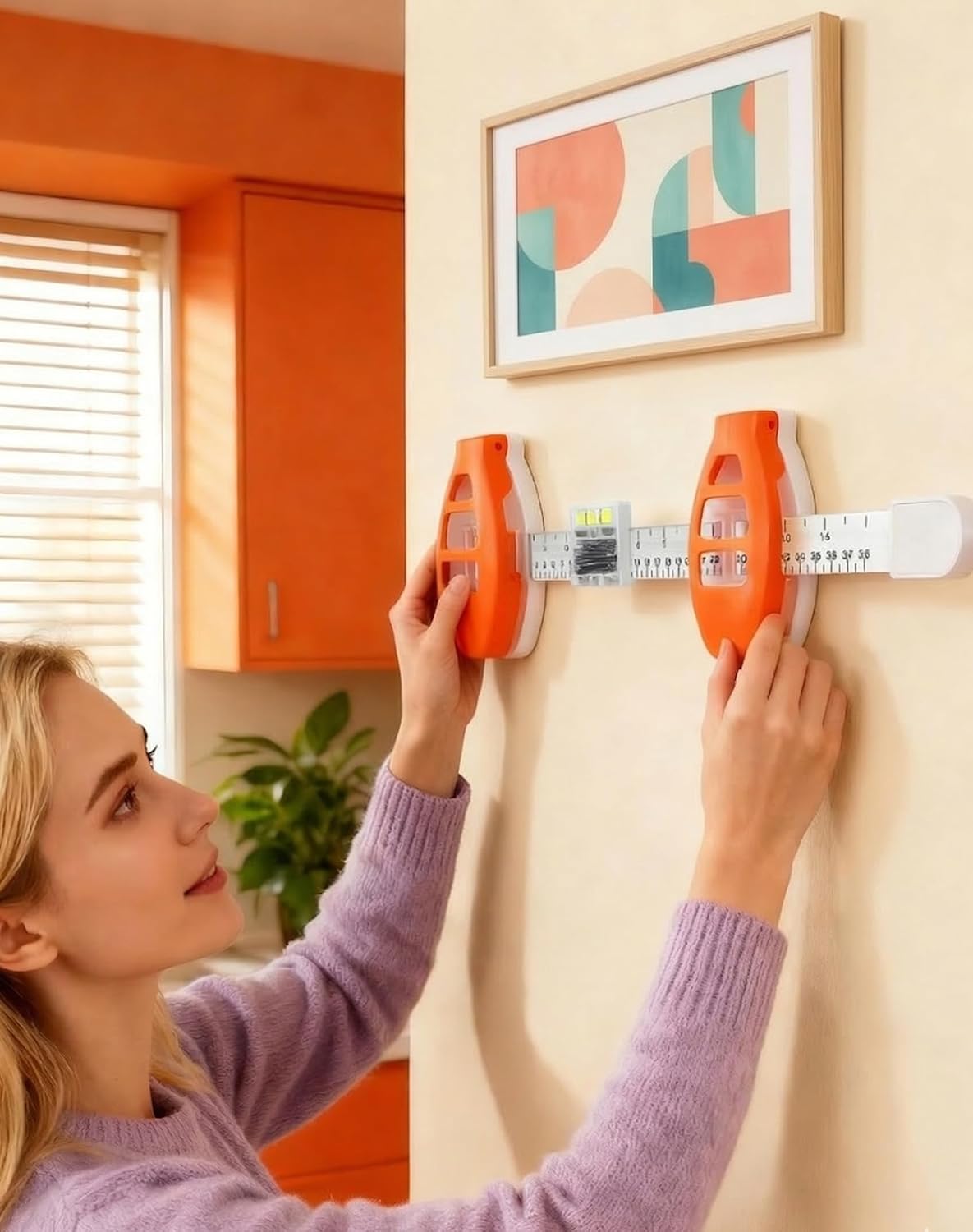 Level Ruler Picture Hanging Tool, Ith Built-In Level and Nail Storage Precision Wall Mount 3-in-1 Easy Alignment Hanging Tool Portable DIY for Frames & Artwork