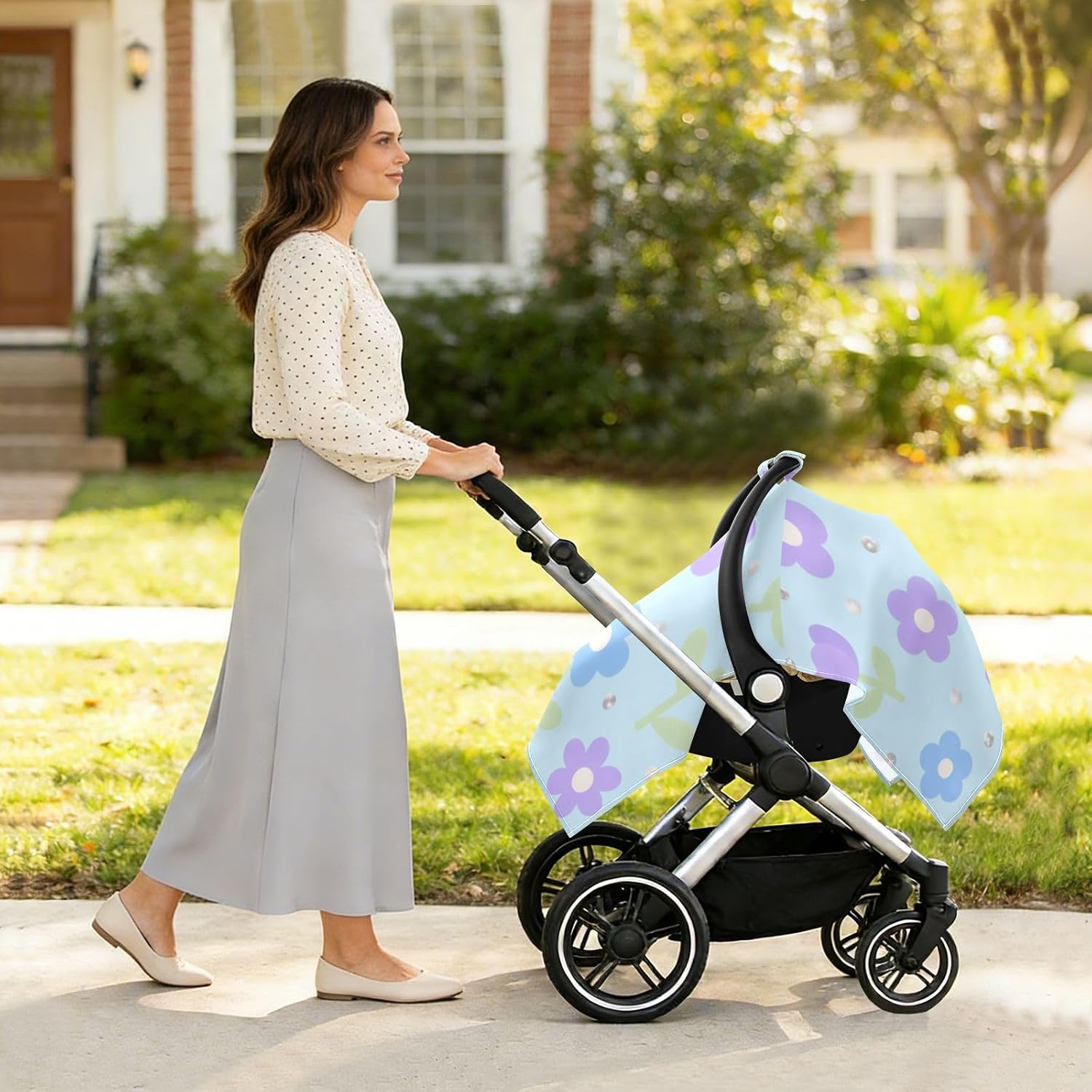 Lovely Blue-purple Flowers Sun Cover for Stroller UV Protection Baby Net,protects from Dust and Snow sombrilla para coche de