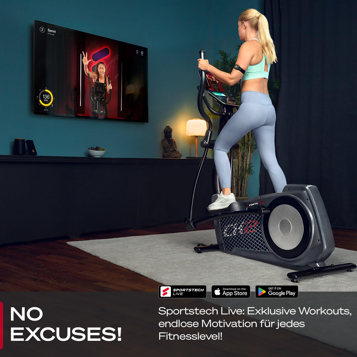 Sportstech CX2 Crosstrainer mit Stromgenerator Interaktive Video-Events Multiplayer-App