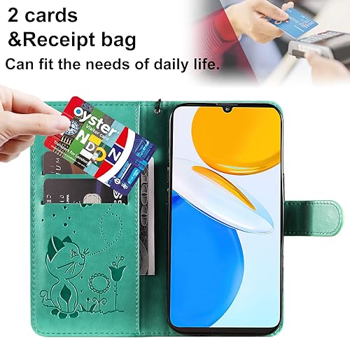 Miniatura 2 de Funda para Honor X7, diseño de estampado de gato y abejas de cuero de primera calidad, con función atril y cierre magnético