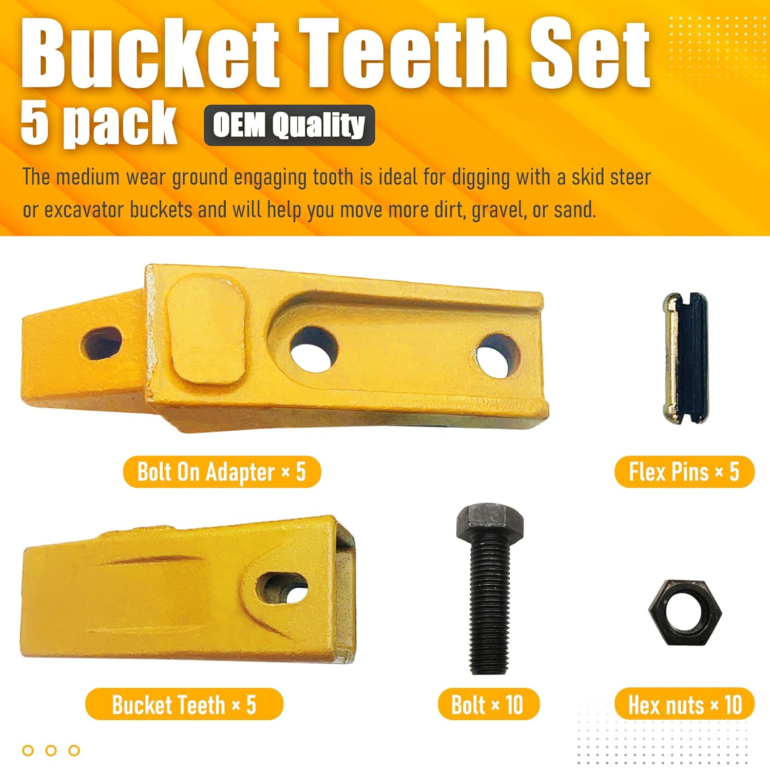 BDI wear Parts 6737322Y Assembly Excavator Bucket Teeth/Bolt on Bucket Teeth Compatible with Bobcat Style Skid Steer Mini Excavator Accessories-5Pk