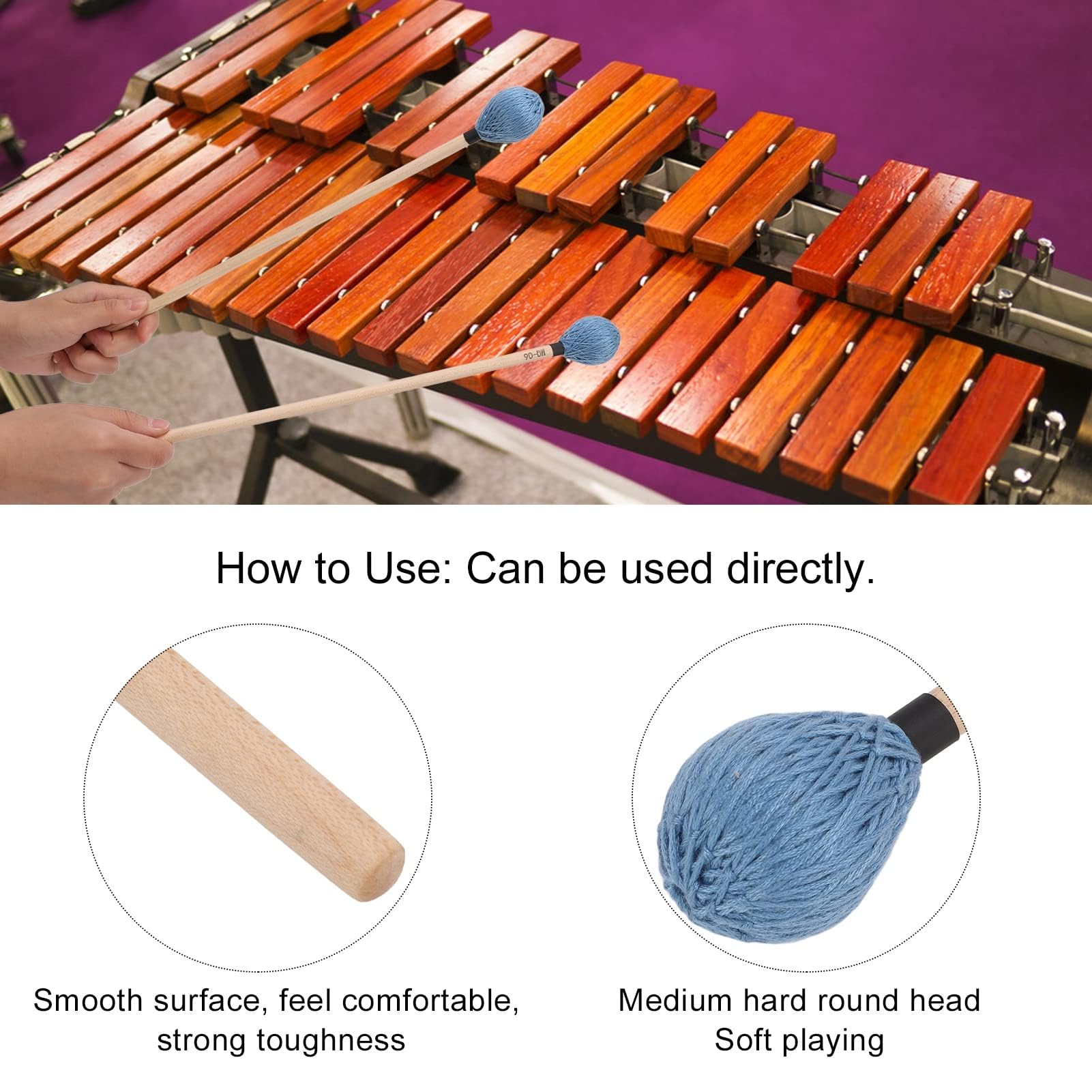 Mazzuolo Medio Duro, Mazzuolo in Filato Duro Liscio, Riproduzione Morbida 1 Paio di Bacchette per Marimba Professionali per Strumenti a Percussione (Blu)