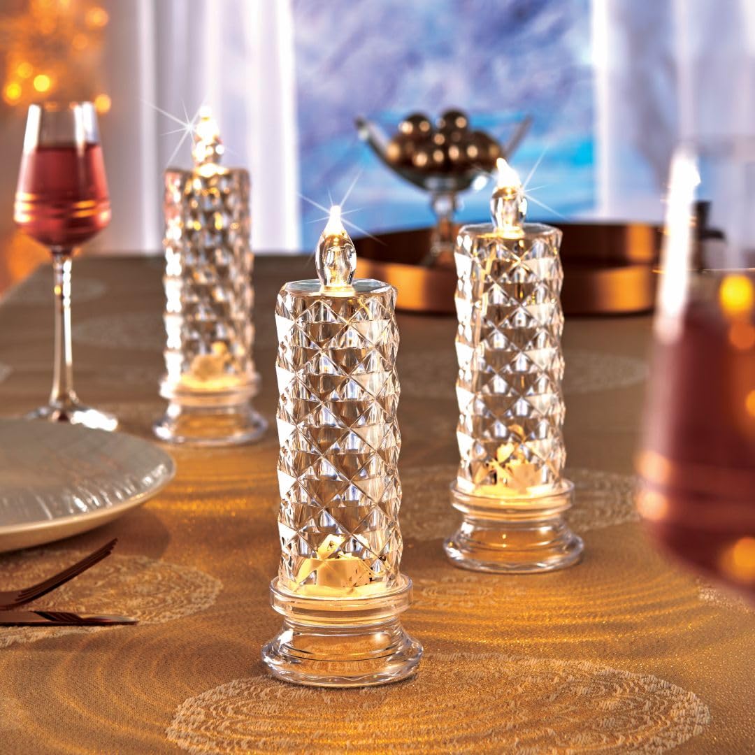 Coopers Of Stortford Clear - Set Of 3 Led Candles - Elegant Crystal-Look Design, Flameless Battery-Powered Lights For Cosy Home & Festive Table Décor