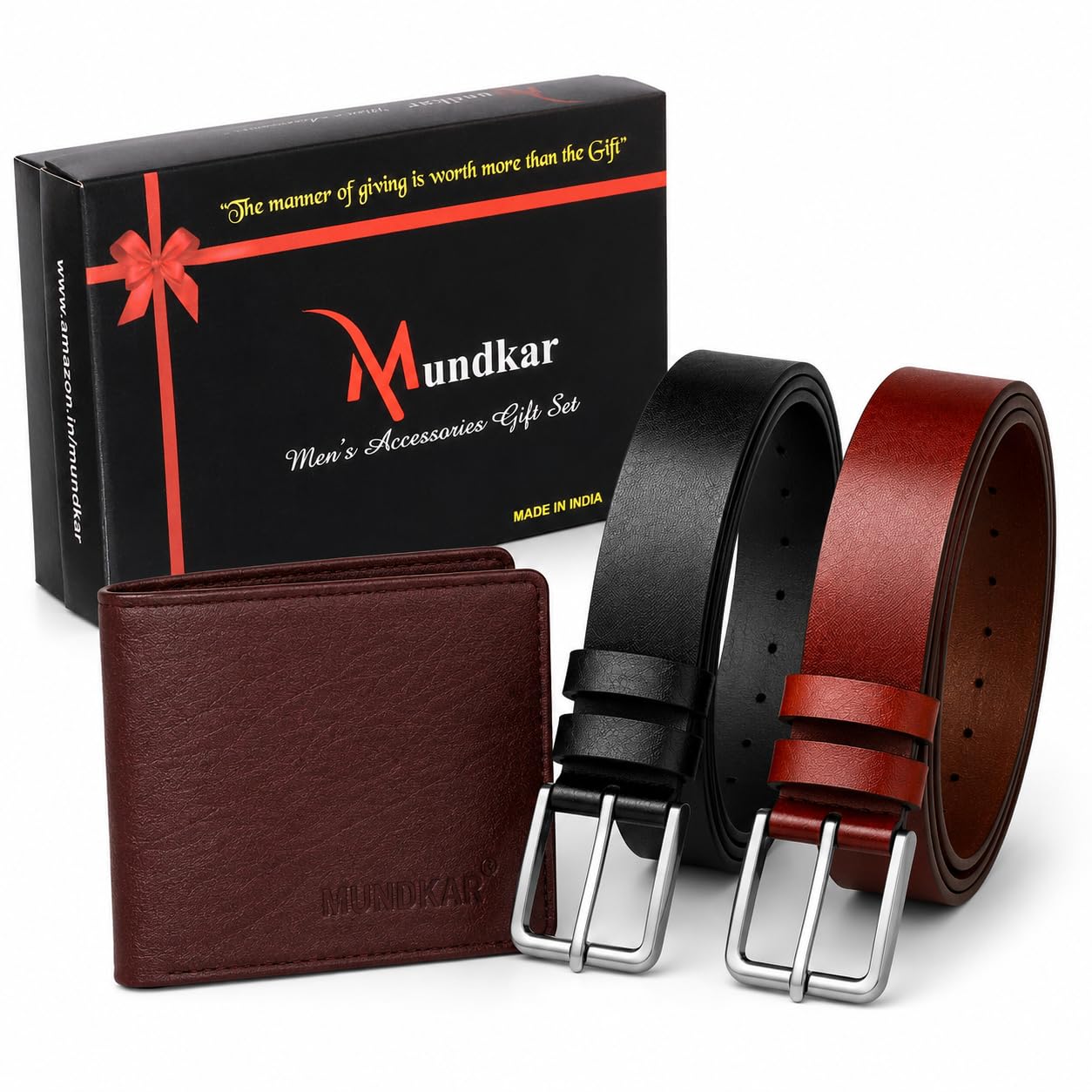 Brown Leather Wallet and Pu Black and Brown Brass Belt for Men and Boys Combo Gift Set (Brown)-image-48
