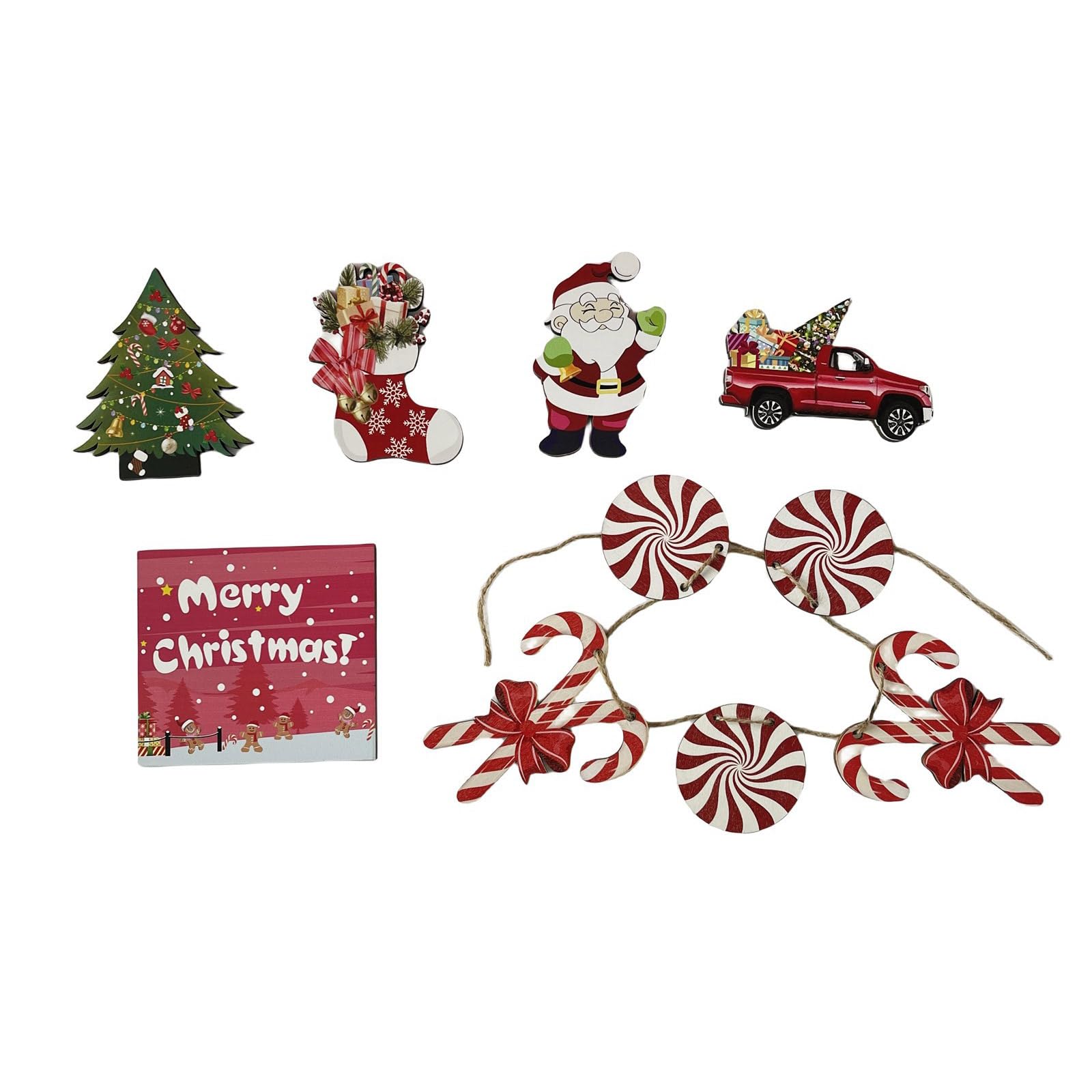Buxuaaaa Holiday Candy Tiered Tray Decor Set Christmas Tabletop Sign Desk Tiered Tray Ornament for Holiday Decorations Wooden Tabletop Sign