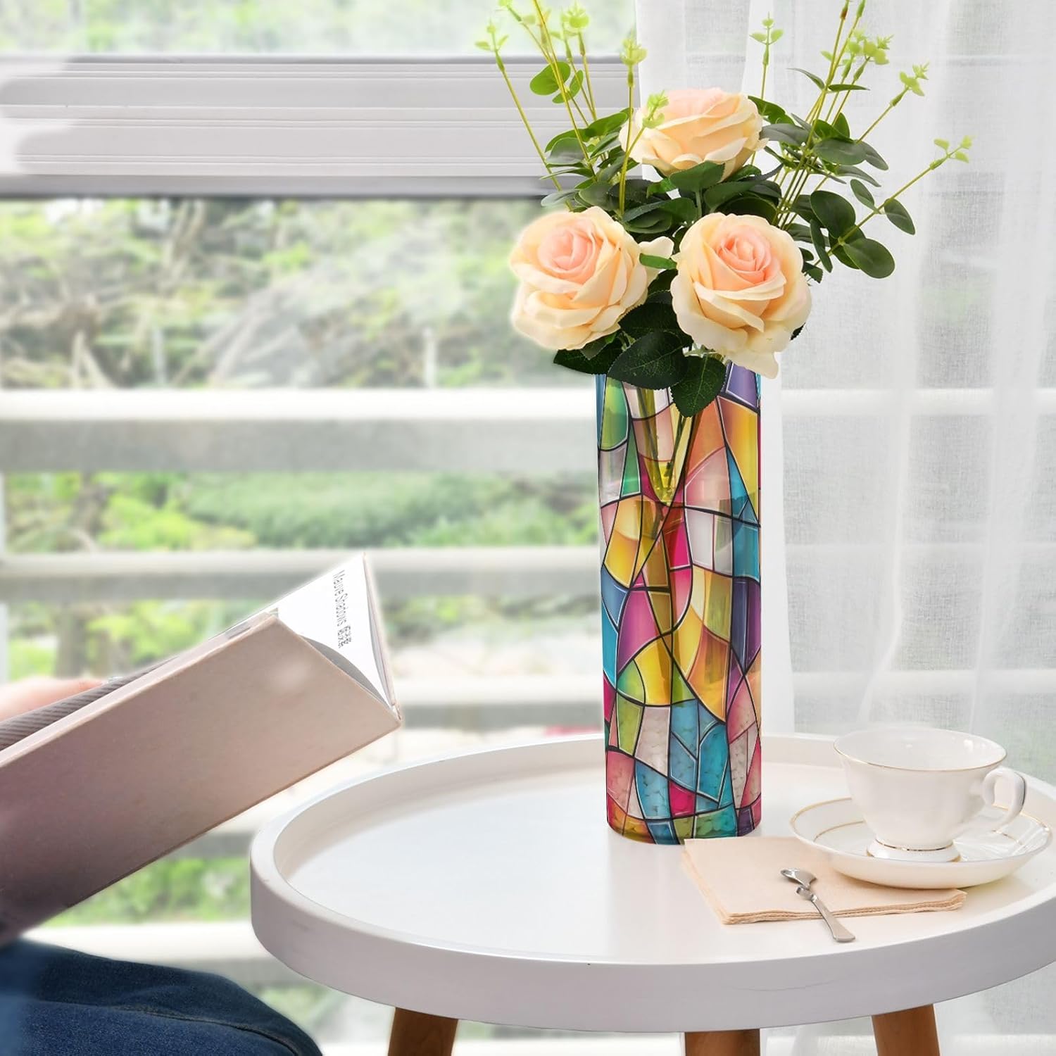 Colorful Abstract Glass Pattern Plastic Vases Flowers Vases for Centerpieces