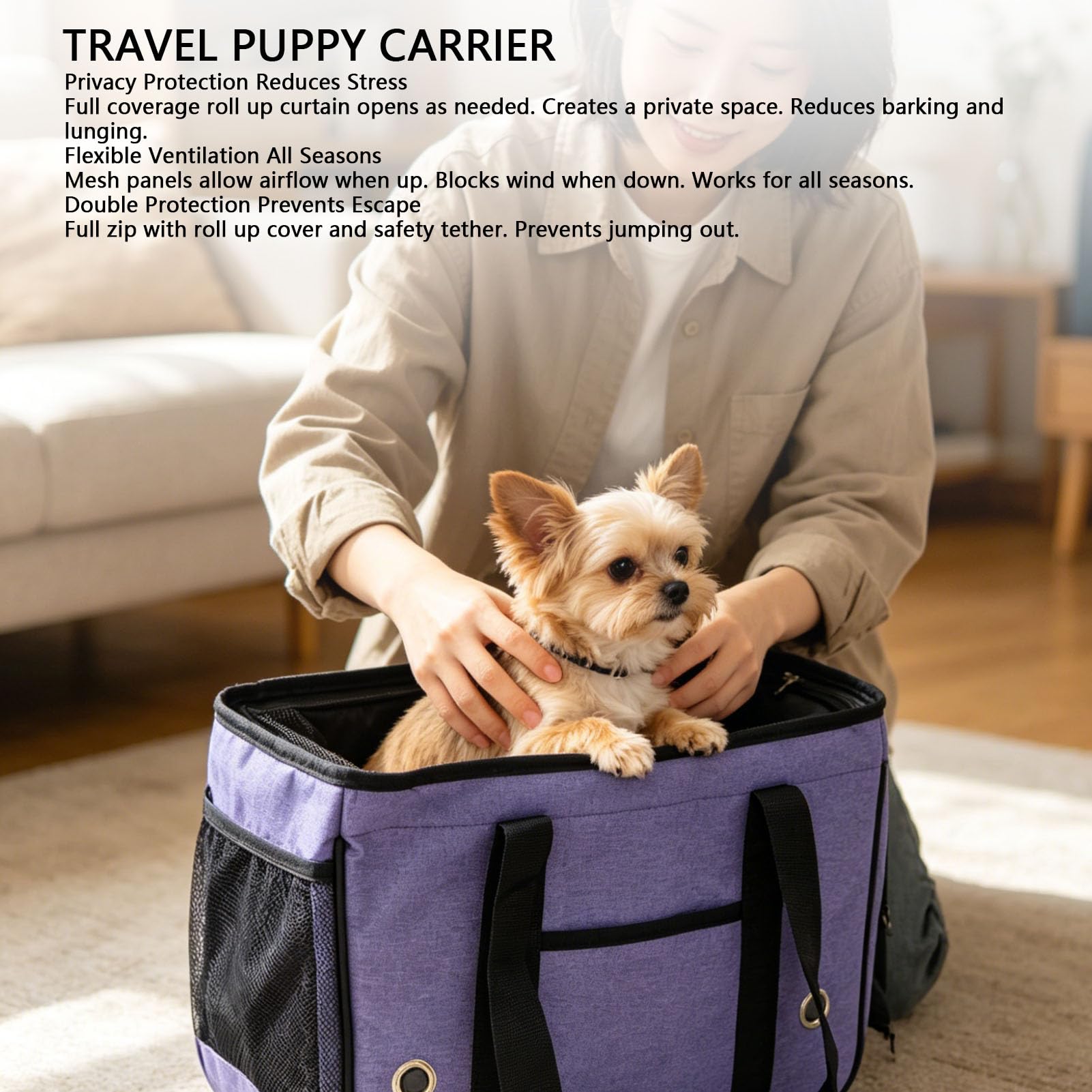 Transportín para Gatos con Lados Blandos, Transportadores con Lados Blandos, Transportador para Mascotas Aprobado, Jaula Plegable para Cachorros de Viaje para Senderismo, Metro, Avión, Coche,