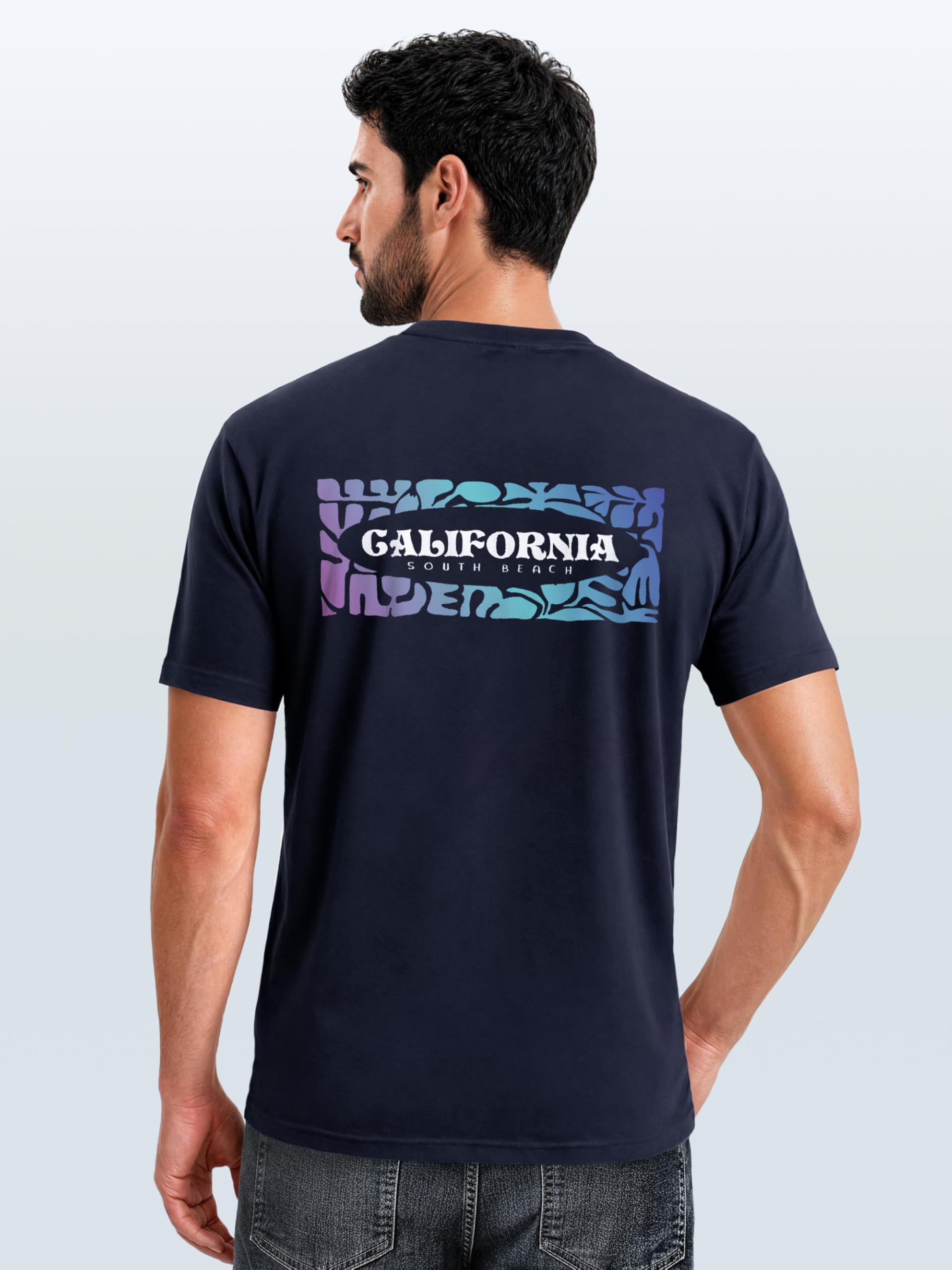 Neverless Backprint - Maglietta da uomo con scritta California, stampa sul petto, stile streetstyle estivo, alla moda