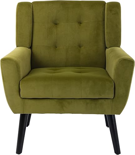 Miniatura 35 de Dolonm Midcentury - Silla decorativa moderna con brazos, silla auxiliar de lectura de tela tapizada con respaldo copetudo, silla decorativa con Gris