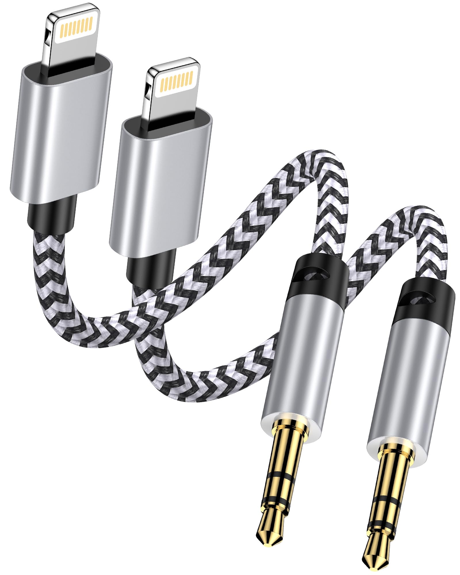 2Pack iPhone AUX Cord for iPhone 14 Pro Max/Plus, 13/12/11/XR/X/8/7, [Apple MFi Certified] Lightning to 1/8 Inch Audio Cable,3.3ft, Headphone Jack Adapter Male Aux Stereo Audio Cable for Lightening