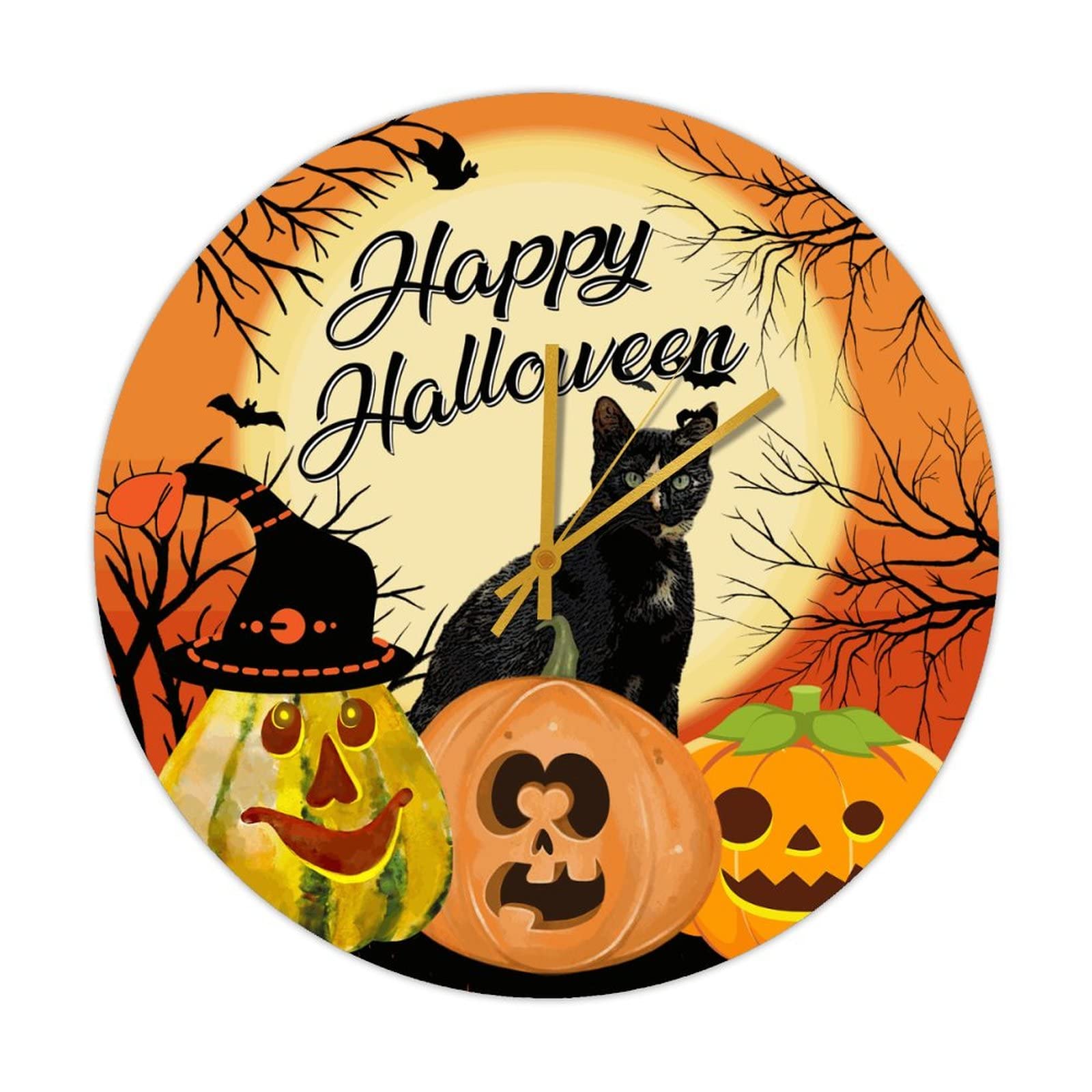 Horloge murale ronde en bois Halloween chat 38cm