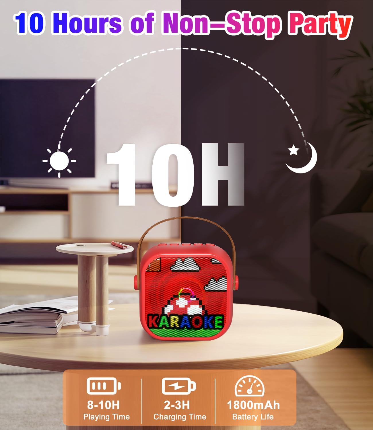 Mini Karaoke Machine, Portable Bluetooth Speaker with 2 Wireless Microphones for Kids & Adults, Karaoke Microphone with LED Lights, Gifts for Girls & Boys_Red - Image 8