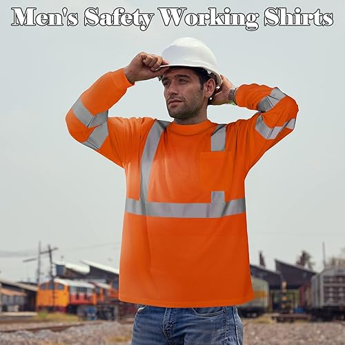 Miniatura 6 de Amylove 4 piezas de camisa de seguridad de manga larga de alta visibilidad, reflectante, para trabajo de construcción, para hombres y mujeres,