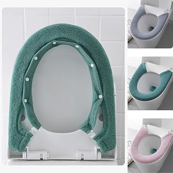 XNBTFK 3 PCS Padded Toilet Seat Covers Elongated and Round for Bathroom Sets, Reusable, Keep Warm Green, Gray, Pink