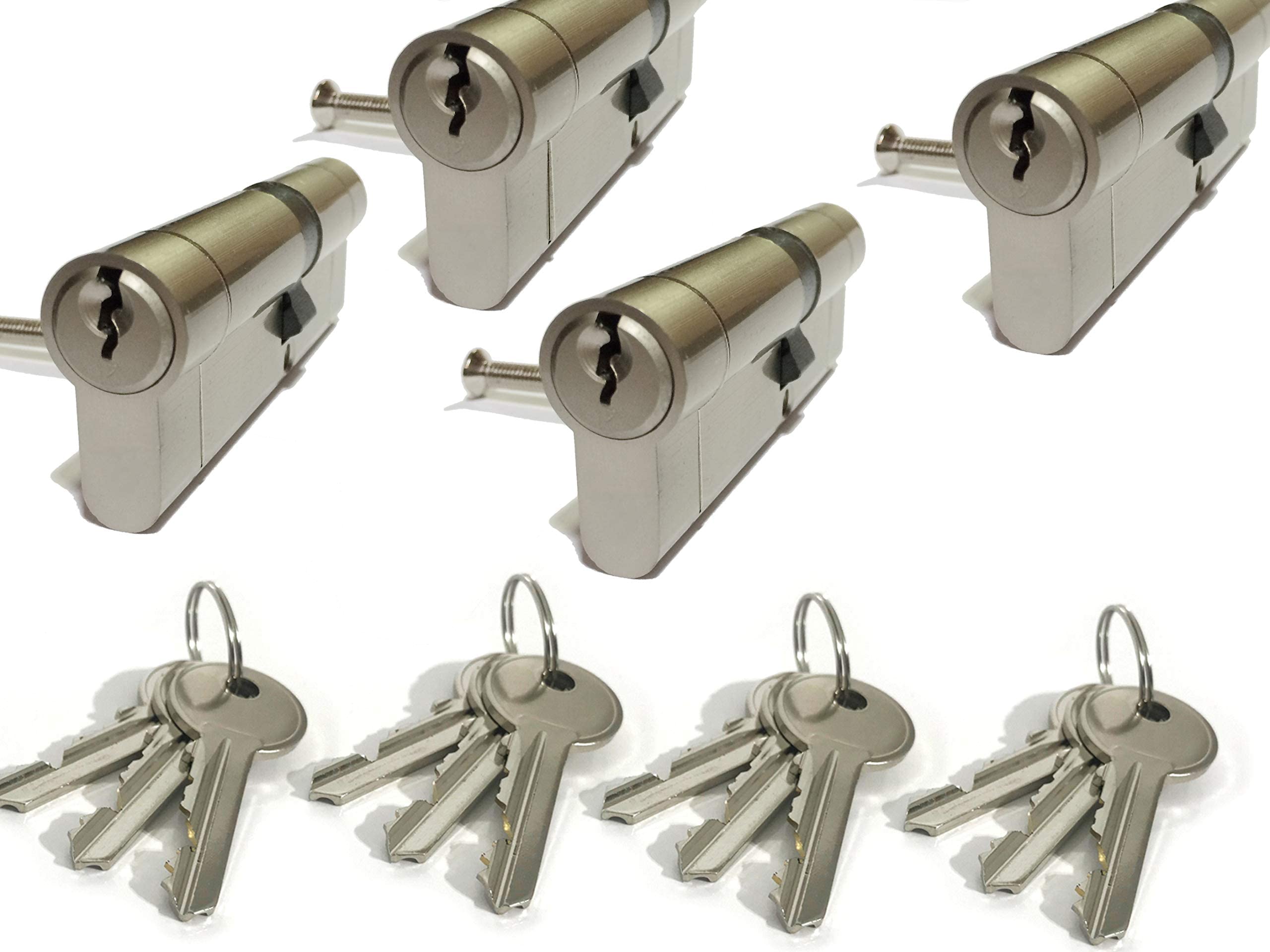 4 x Secure Euro Door Locks 40/45 NICKEL Finish Keyed Alike 3 Keys Per Lock