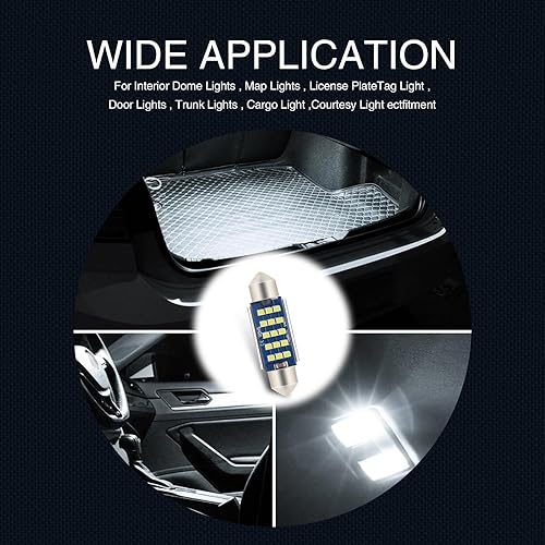 Miniatura 7 de 4 luces LED para automóvil, luces de lectura de alto brillo de 520 lúmenes, luces de techo de doble punta 15SMD, kit de conversión de luces LED de