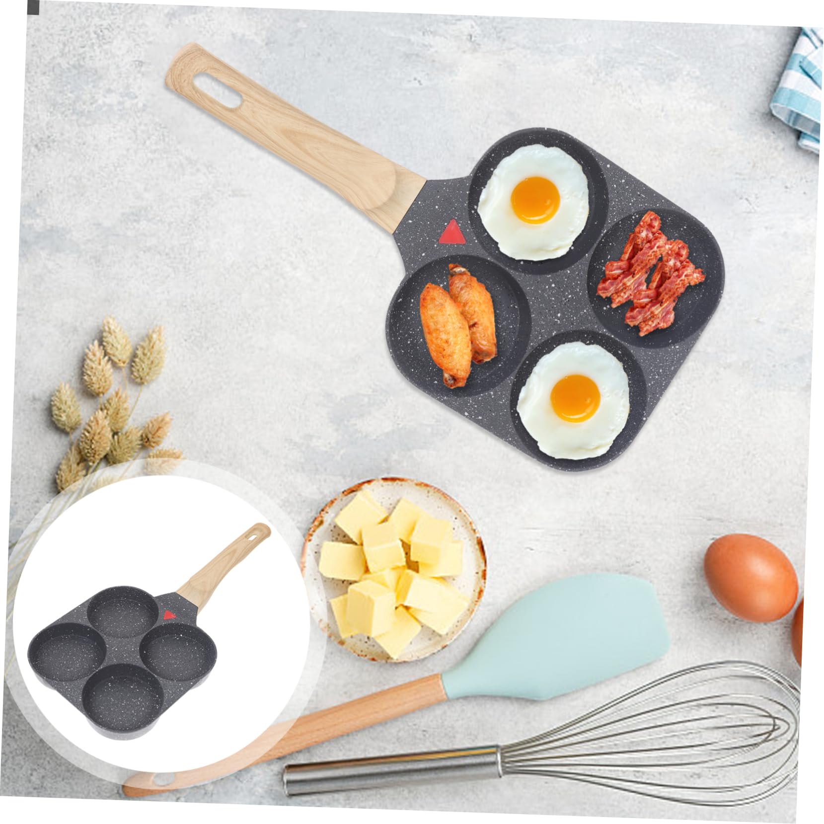 TOPBATHY Mini Sartén Antiadherente De 4 Agujeros Con Mango De Madera Para El Hogar Y El Restaurante