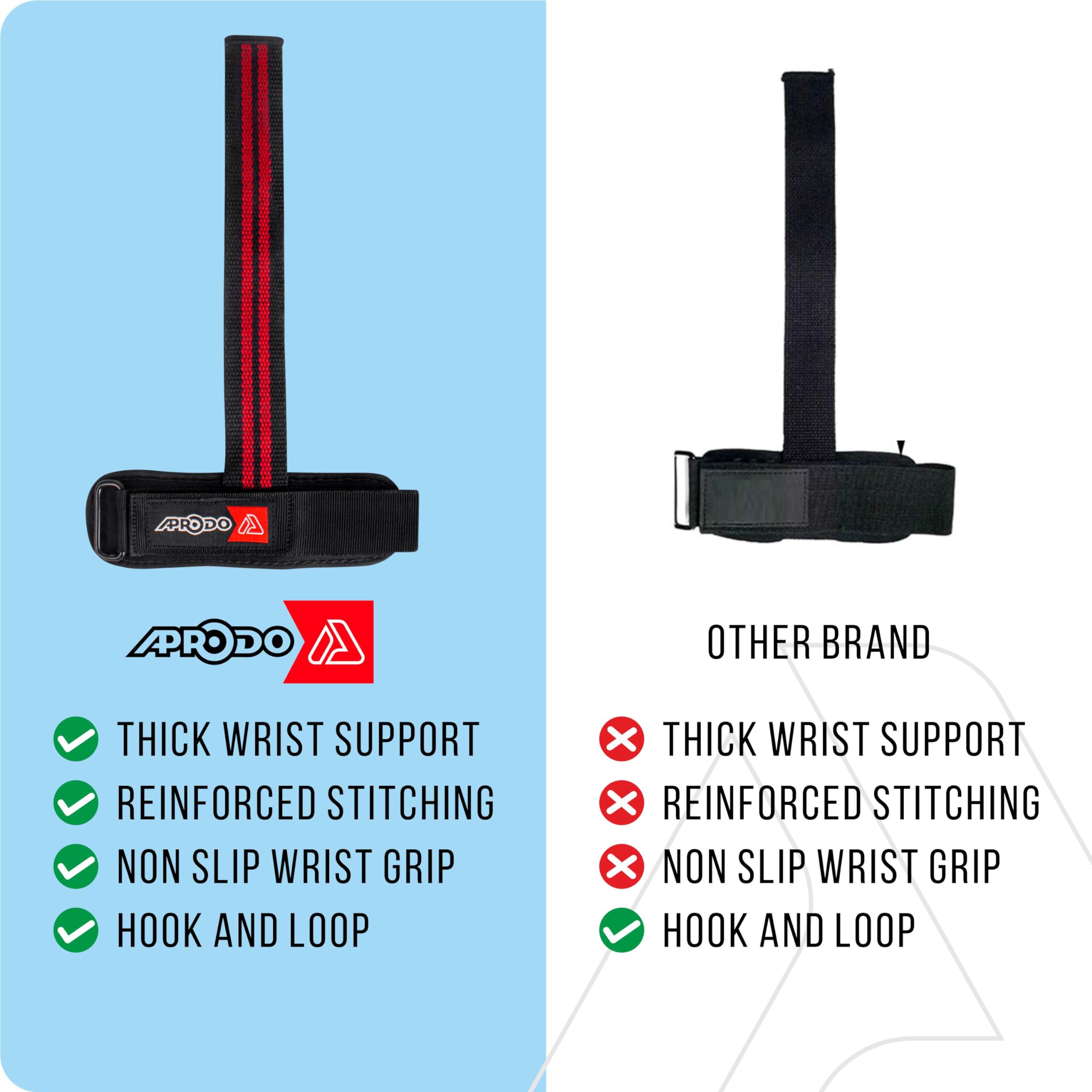 Aprodo Power Weight Lifting Cotton Bar Straps with Wrist Support Wraps, Gym Workout, Bodybuilding, Powerlifting, Strength Training for Men and Women (Black and Red) 4