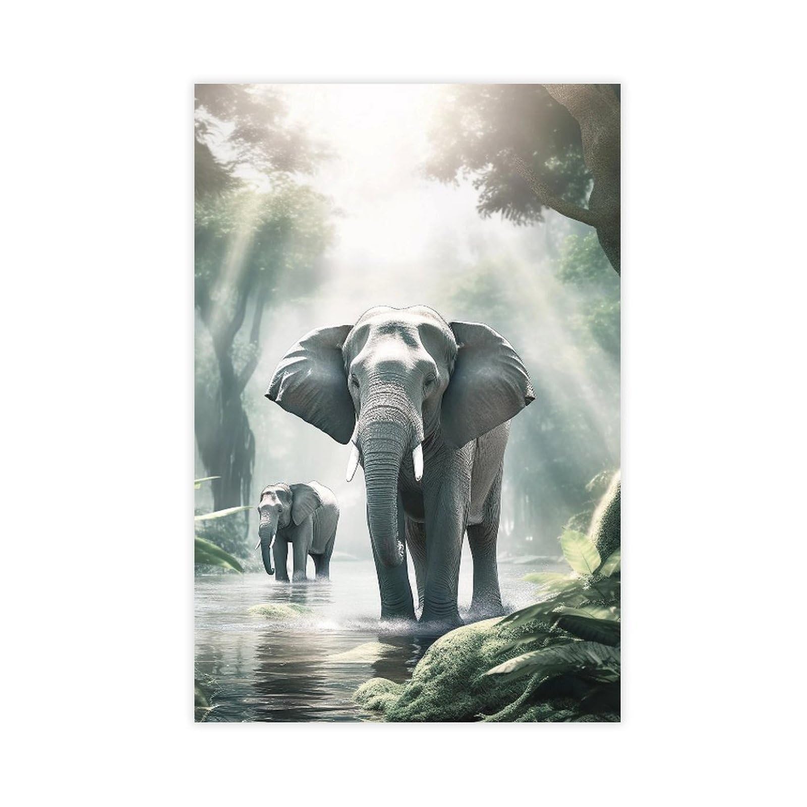 Bareronor Elephants in The Jungle Canvas Poster Bedroom Decor Landscape Office Room Decor Gift 24" L X 36" W