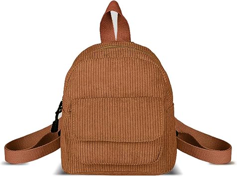 Small Backpack, Corduroy Backpack Purse for Women and Girls, Mini Backpacks for Travel, Shopping, Walking brown