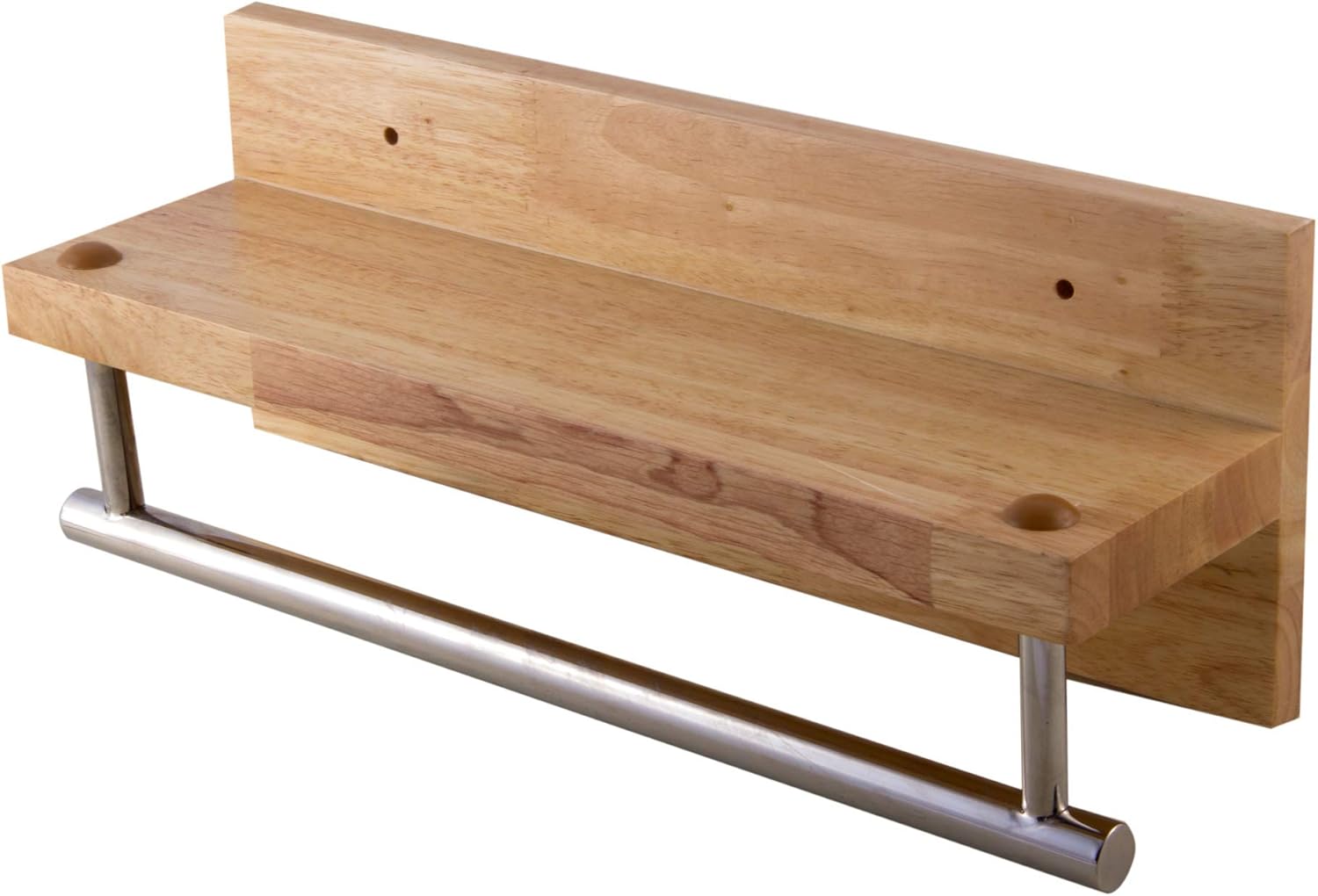 ALFI brand AB5511 16 Wooden Shelf with Chrome Towel Bar Bathroom Accessory, Natural Wood
