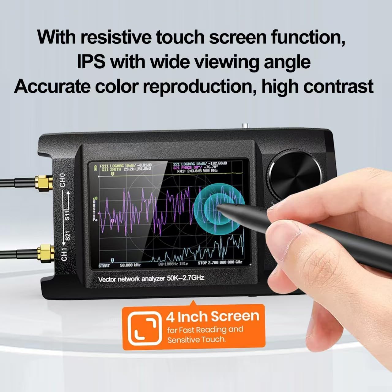 NanoVNA-H4 Analyseur d'antenne vectorielle, écran LCD IPS de 10,2 cm, analyseur d'antenne vectorielle 50 KHz-2,7 GHz, prend en charge la carte S D batterie intégrée de 5000 mAh (sans boîte)