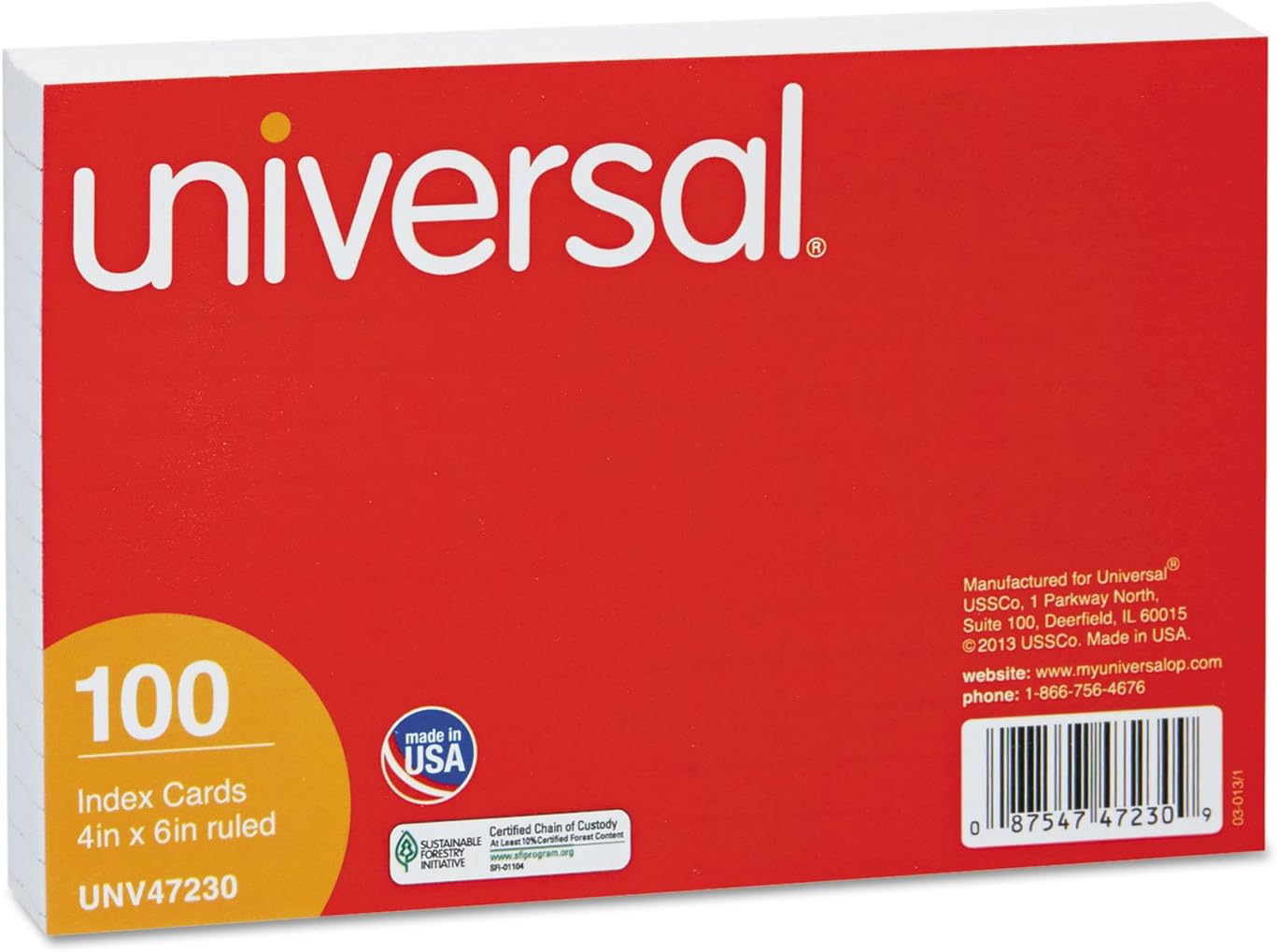 Universal 47230 4x6 Ruled Index Cards (White) (100 per Pack), "4 x 6"