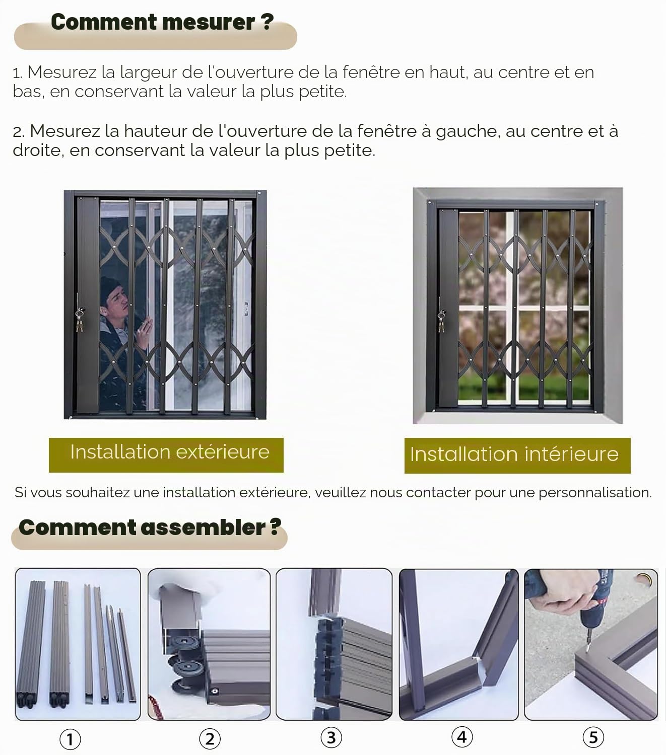 Garde Corps Fenetre Grilles Anti-effraction pour Portes-fenêtres Coulissantes en Verre et Portes D'entrée, Grille de Sécurité Extensible avec Clé, 60, 70, 80, 90, 100, 120, 200, 210, 230 cm(50x95cm/19