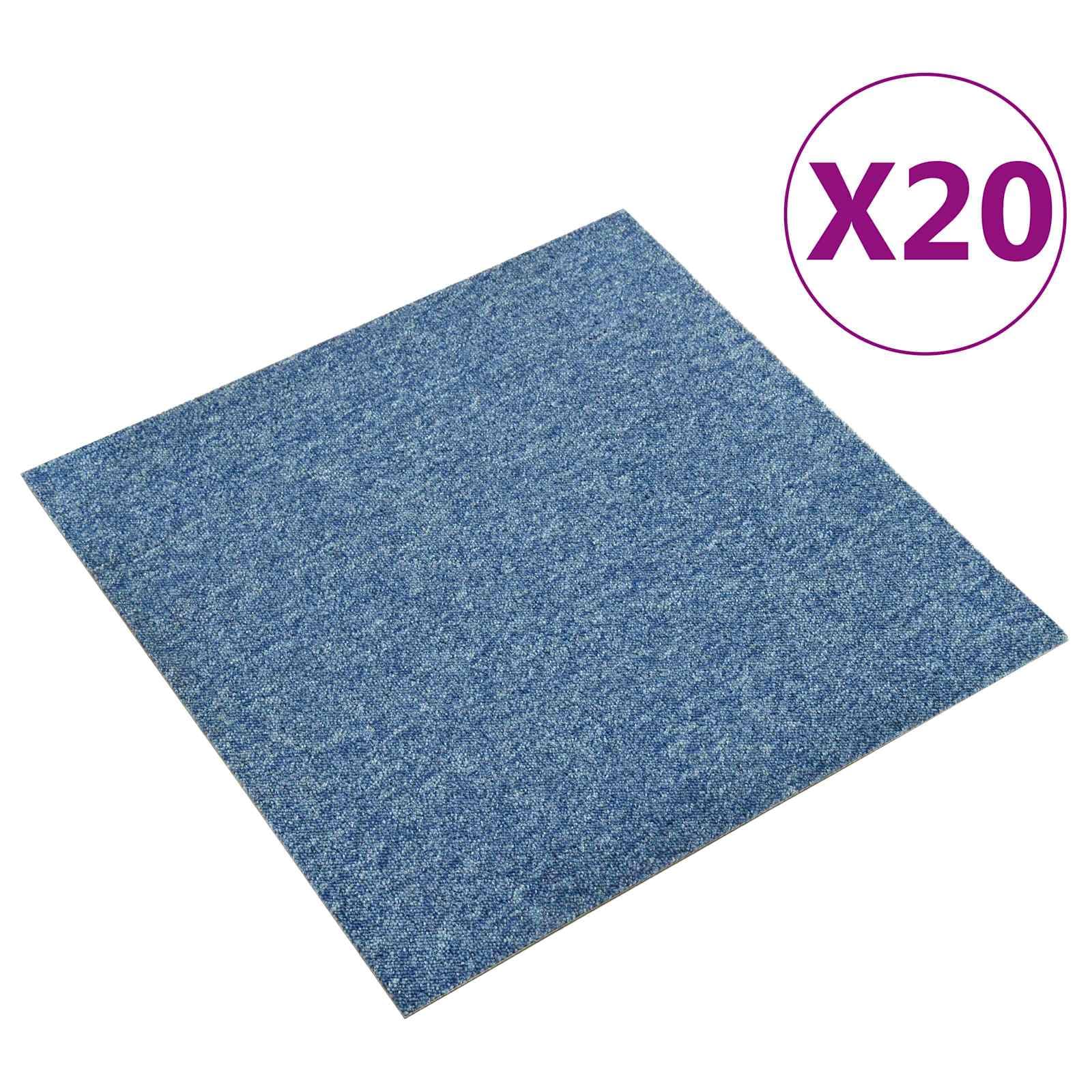 20er Set Teppichfliesen Blau 50x50 cm, Modulare Bodenfliesen aus Polypropylen für Innenbereich, Quadratischer Teppichboden für Büro und Wohnbereich, 5 m² Gesamtfläche