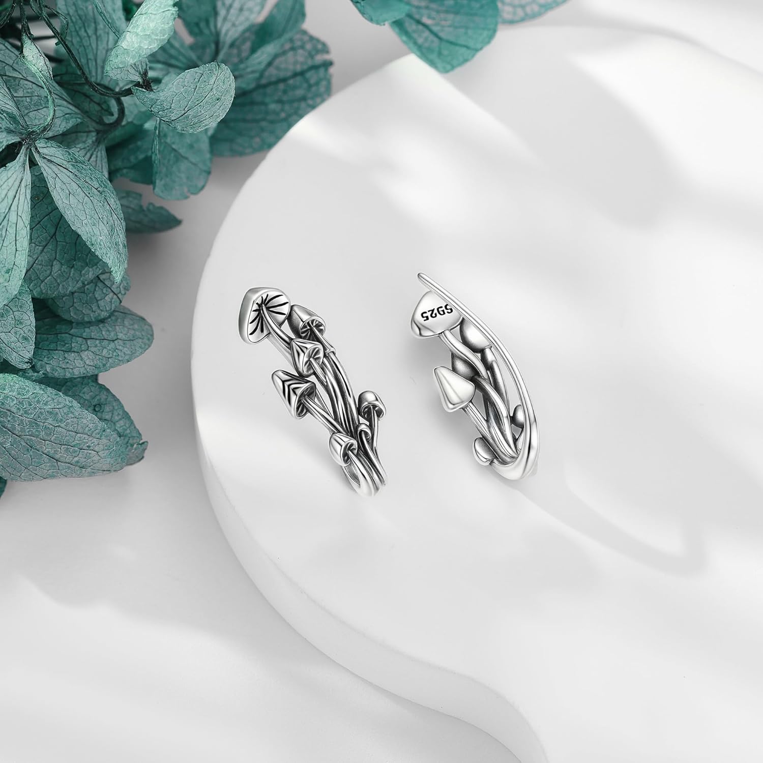 Mushroom Ear Climbers Earring 925 Sterling Silver Mushroom Crawler Earrings for Women Hypoallergenic Crawler Earrings Gift for Her - Image 4