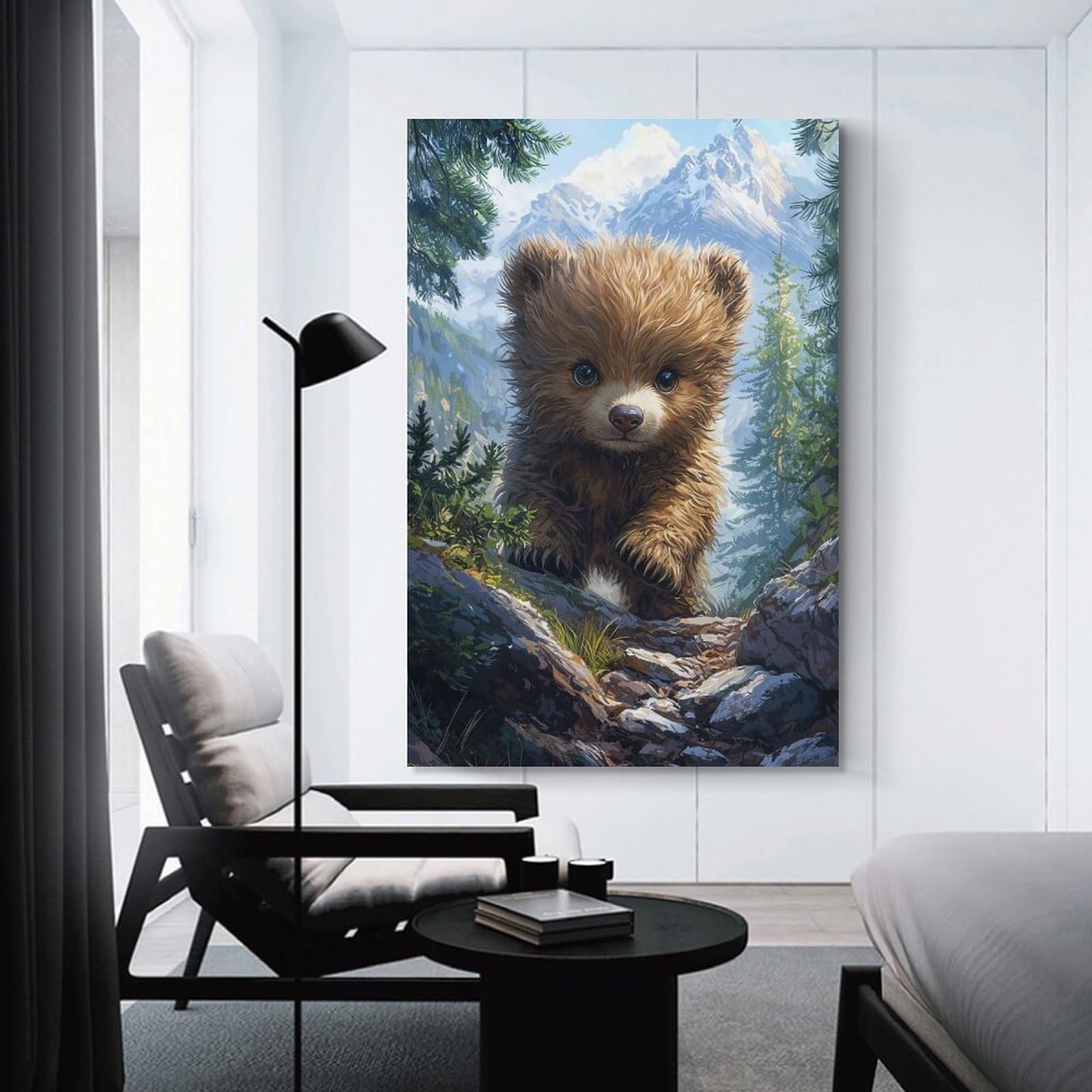 Junmoney Cute Bear Cub in Mountains Wall Picture Print 24x36inch(60x90cm), for Entryway, Lounge Links Or Small Walls, Decorative Wall Art for Narrow Spaces