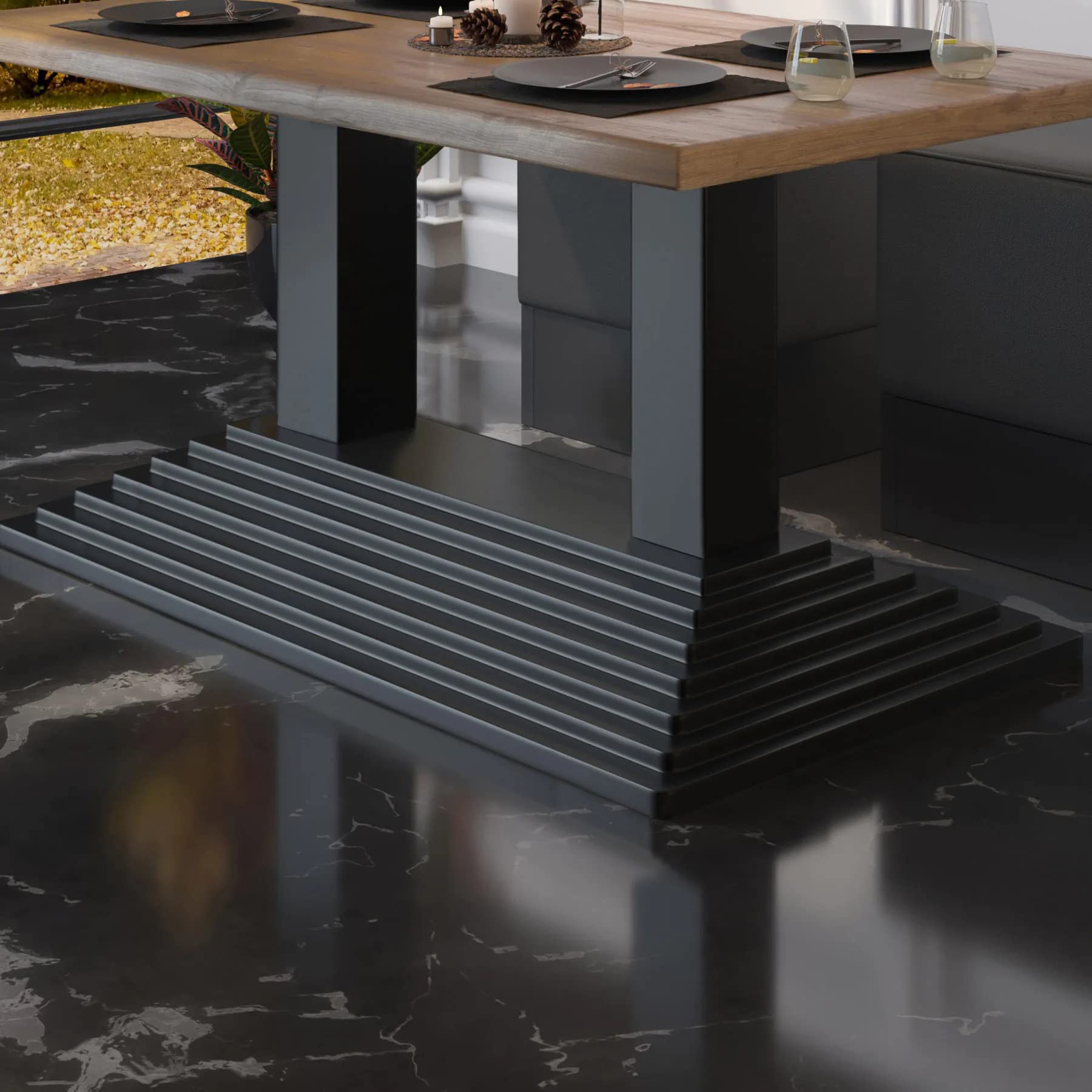 Pyramide Lounge Doppel Tischgestell | Bodenplatte: 40 x 73 cm | Gesamthöhe: 40 cm | Schwarz | Bistro Loungetisch Gestell