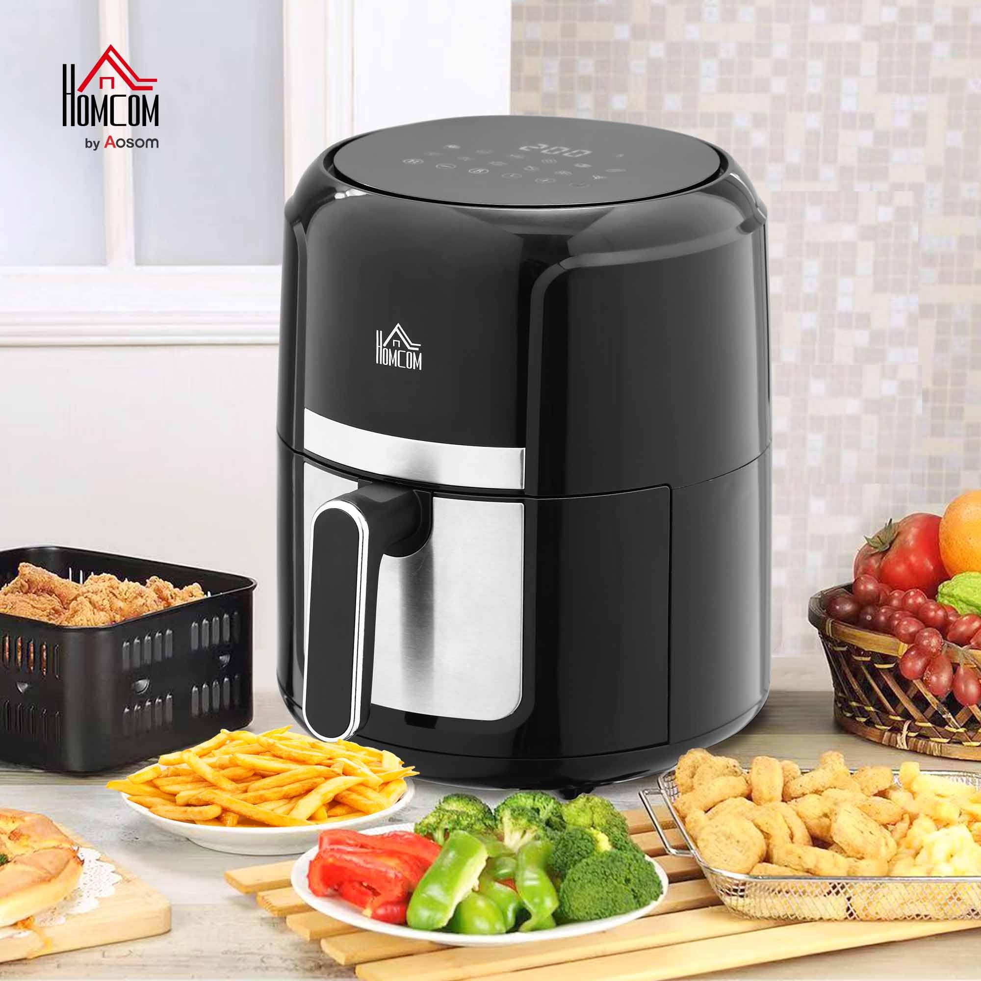 HOMCOM Freidora sin Aceite 4L Freidora de Aire Caliente 1300W con 12 Programas Pantalla LED Táctil Temperatura Ajustable Temporizador y Cesta Antiadherente Negro