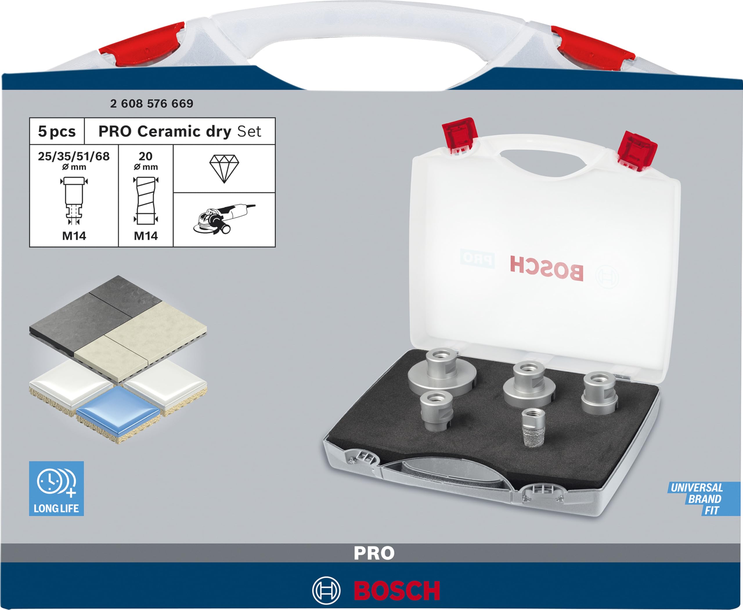 Bosch Accessories 5-częściowy Zestaw wierteł diamentowych do pracy na sucho Dry Speed Best for Ceramic (do ceramiki, osprzęt do szlifierki kątowej)