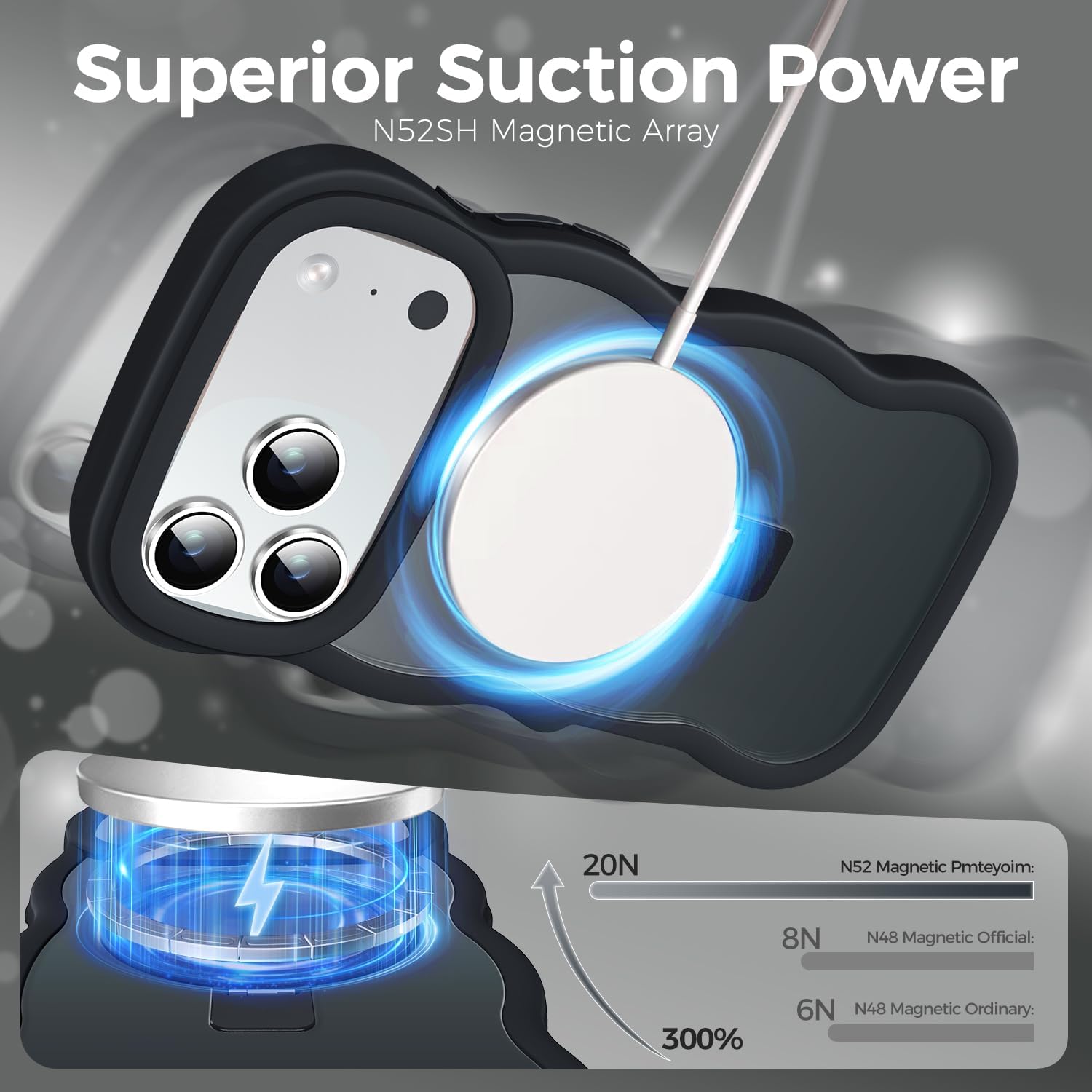 [Cute Wave Frame+Mag Stand] Designed for iPhone 17 Pro Max Case, [Fit for MagSafe] Translucent Silicone Protective Magnetic Ring Phone Case Cover for iPhone 17 Promax 6.9 inch Men Women, Black - Image 3